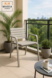 Light Grey Outdoor Dining Armchair Metal Frame Wooden Look Garden Balcony Durable Patio Chair