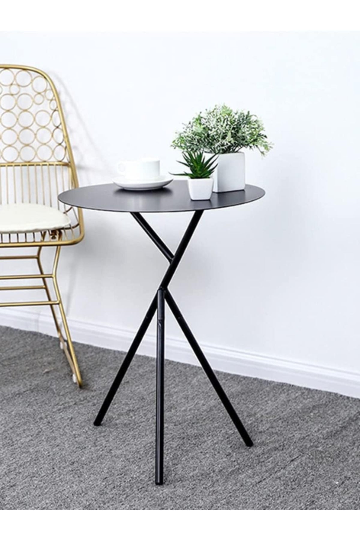 Modern Metal Side Table Black | Elegant & Sturdy Accent Table 45x45x56cm