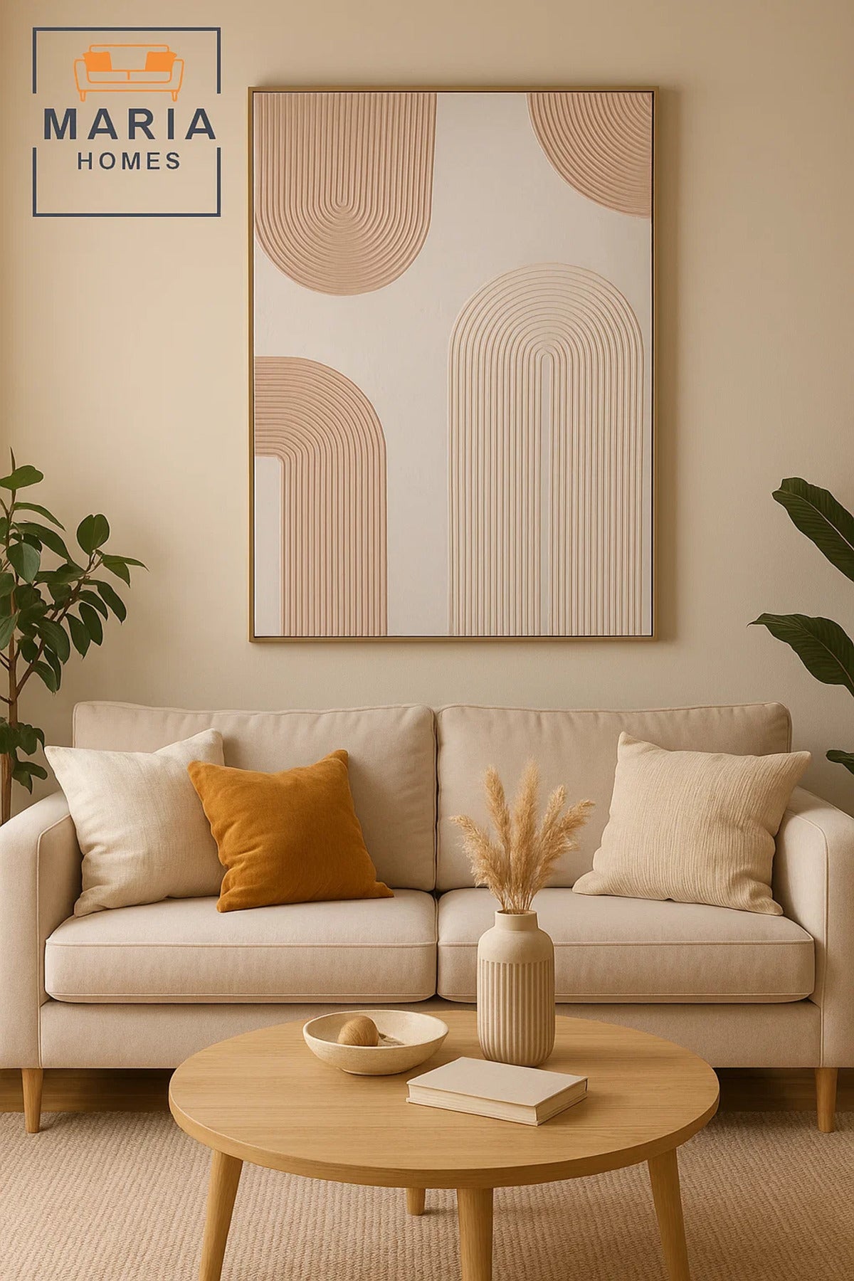 Neutral Curved Line Textured Wall Art Ð Modern Minimalist Decor for Living Room & Bedroom 100*150CM