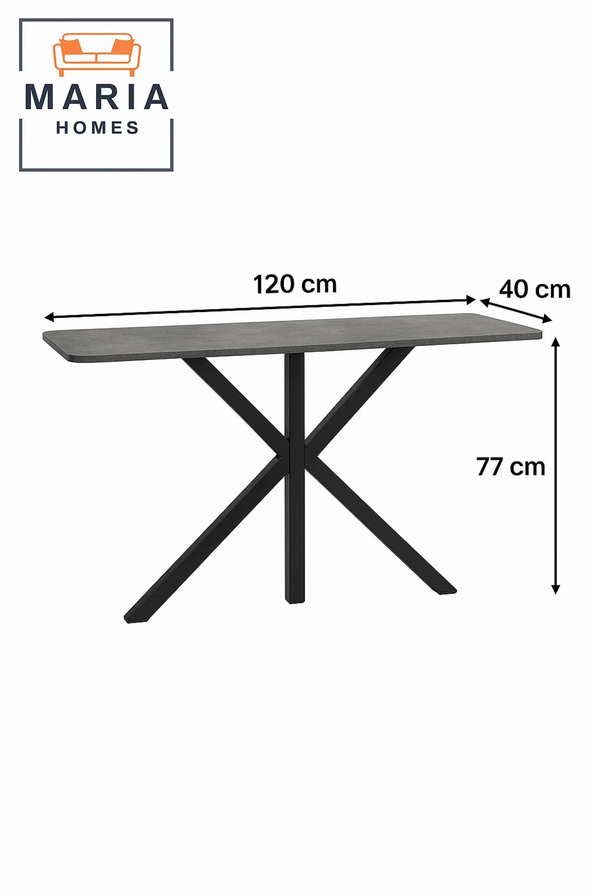 Grey Console Table 120x40x77cm with Black Cross Legs Ð Modern Hallway & Entryway Accent Table