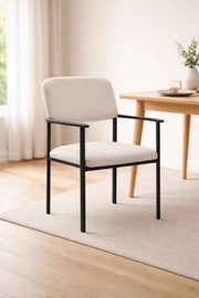 Elegant Beige Accent Chair with Black Metal Frame for Modern Living Room and Office Spaces