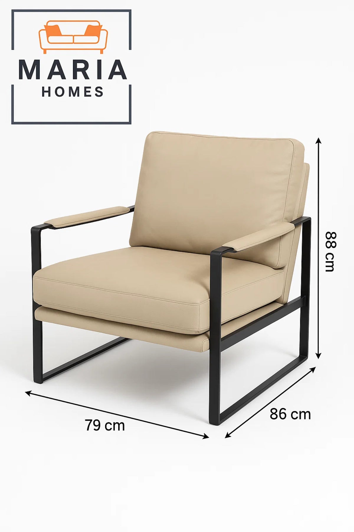 Beige Faux Leather Armchair Ð Modern Metal Frame Lounge Chair for Living Room or Office Decor