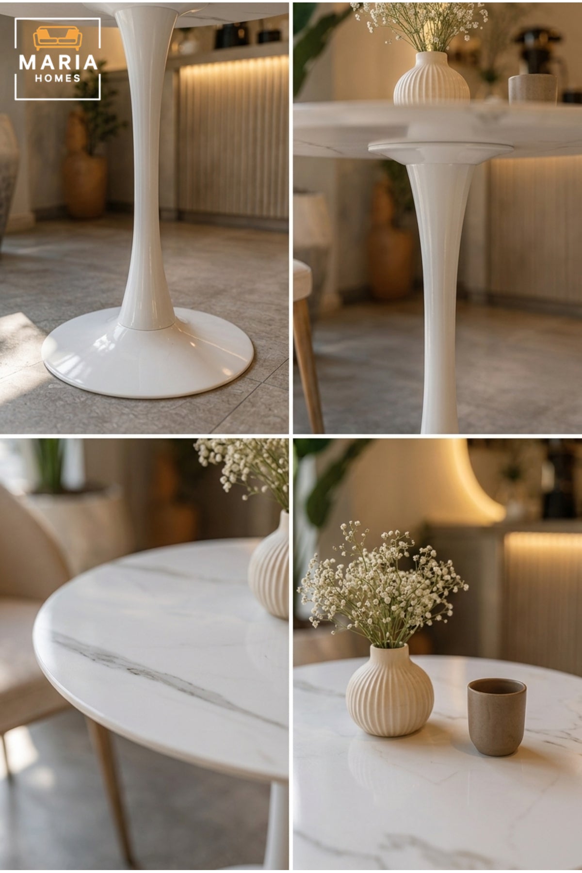 Modern Round Caf≈Ω Table with Marble-Effect Top √ê White Pedestal Bistro Table for Caf≈Ω, Coffee Shop & Restaurant