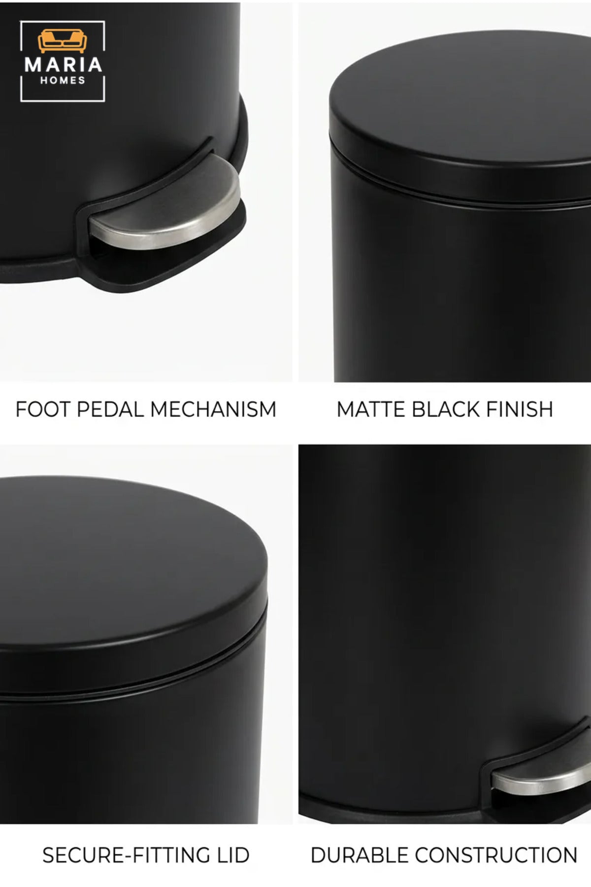 Round Pedal Trash Bin with Lid, Slim Hands-Free Waste Container for Kitchen, Bathroom, Bedroom, Office, Hotel and Commercial Spaces