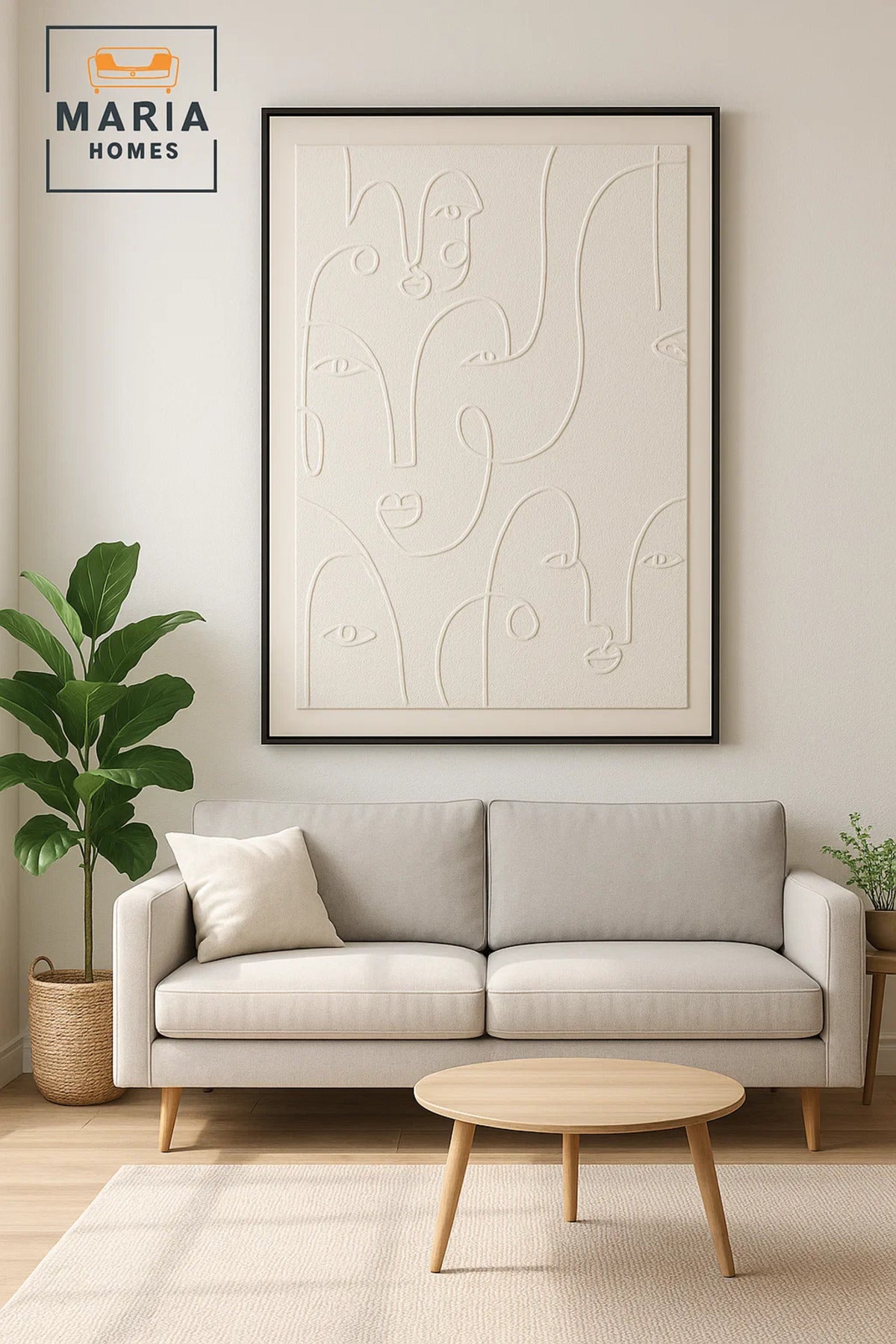 Abstract Face Wall Art 150x100 Modern Minimalist Textured Decor