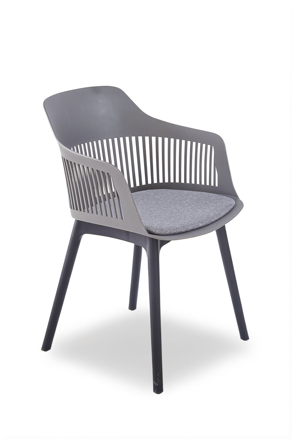 Grey Plastic Armchair with Black Legs Modern Ventilated Backrest Chair for Indoor & Outdoor Seating