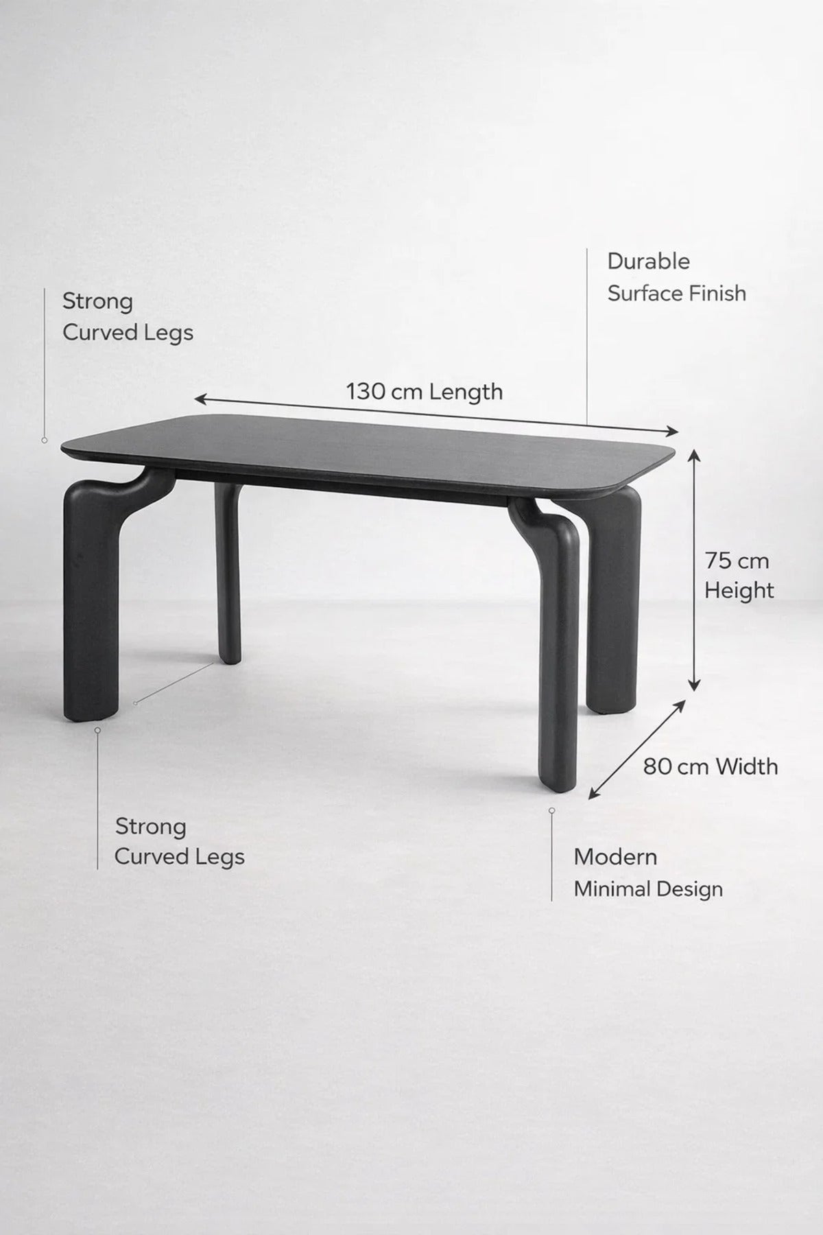 Modern Black Dining Table DT-808 Ð 130_80_75 cm | Stylish Rectangular Table with Designer Curved Leg