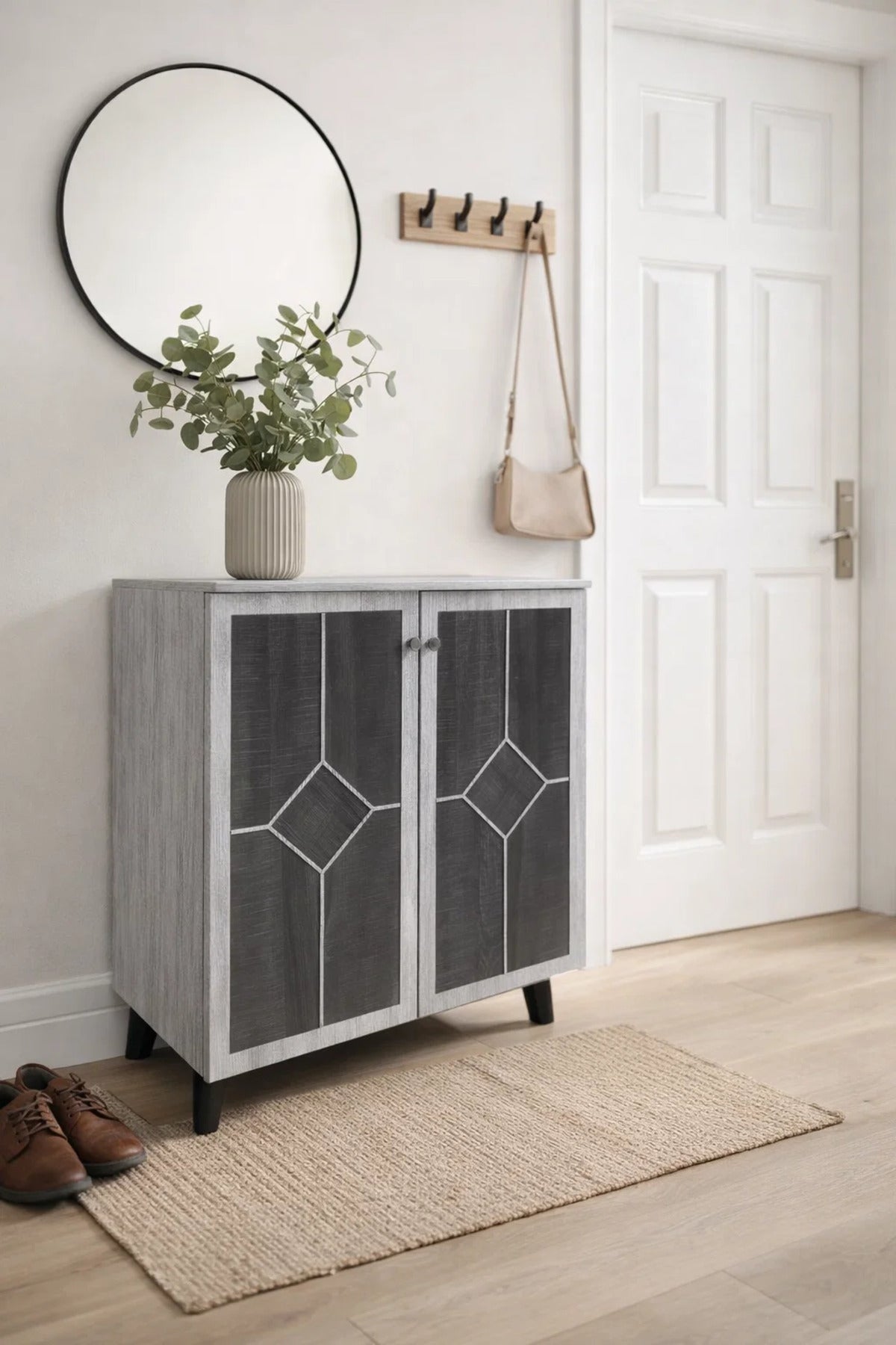 Modern Grey Storage Cabinet with Double Doors 80 _ 34 _ 91 cm
