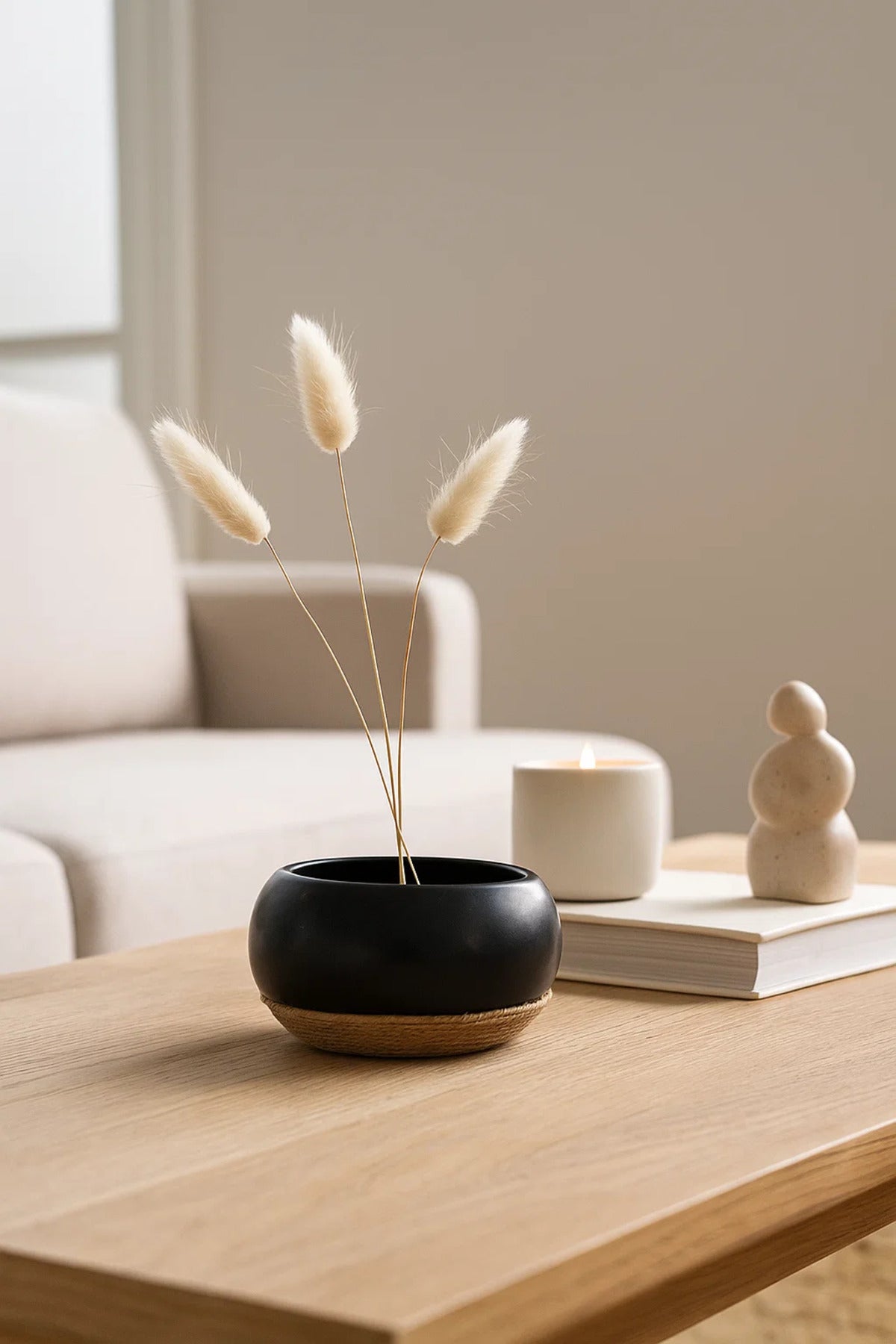 Black Ceramic Bowl Planter Ð Modern Decorative Rope Design Pot for Home and Office DŽcor