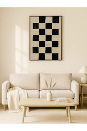 Modern Geometric Wall Art Ð 120_80 cm Beige and Black Checkered Framed Canvas DŽcor