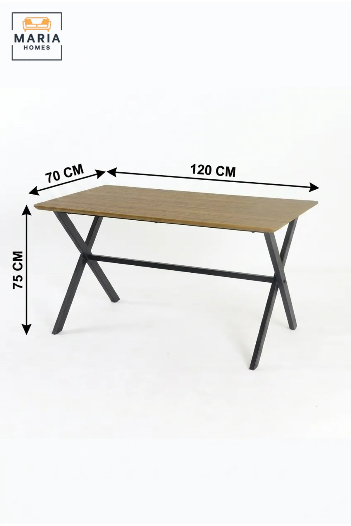Rectangular Dining Table Only Without Chairs, 120 × 70 × 75 cm, Wood-Effect Top with Cross-Leg Frame for Dining Room, Kitchen, Apartment and Café