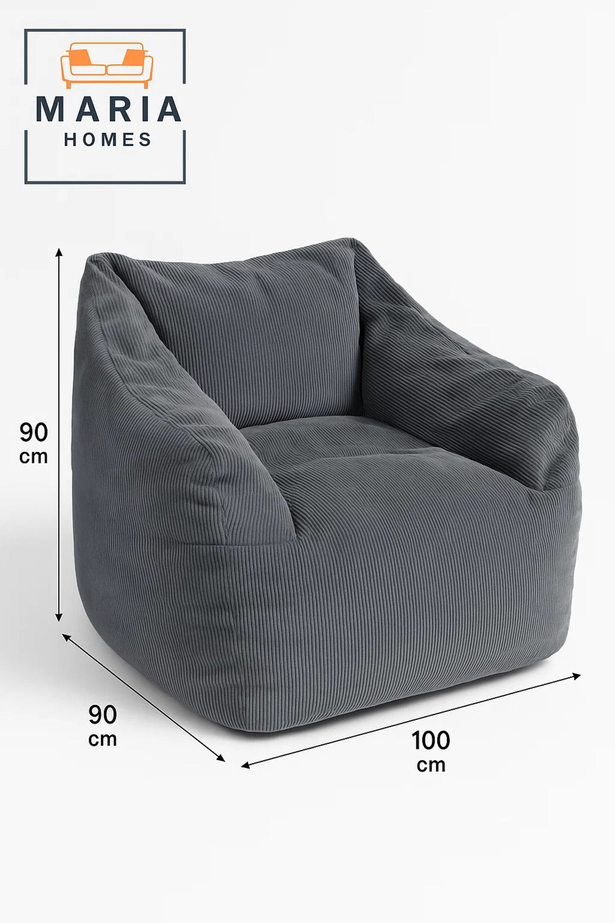 Gray Corduroy Bean Bag Chair Ð Ultra Soft Floor Seating with Arm & Back Support