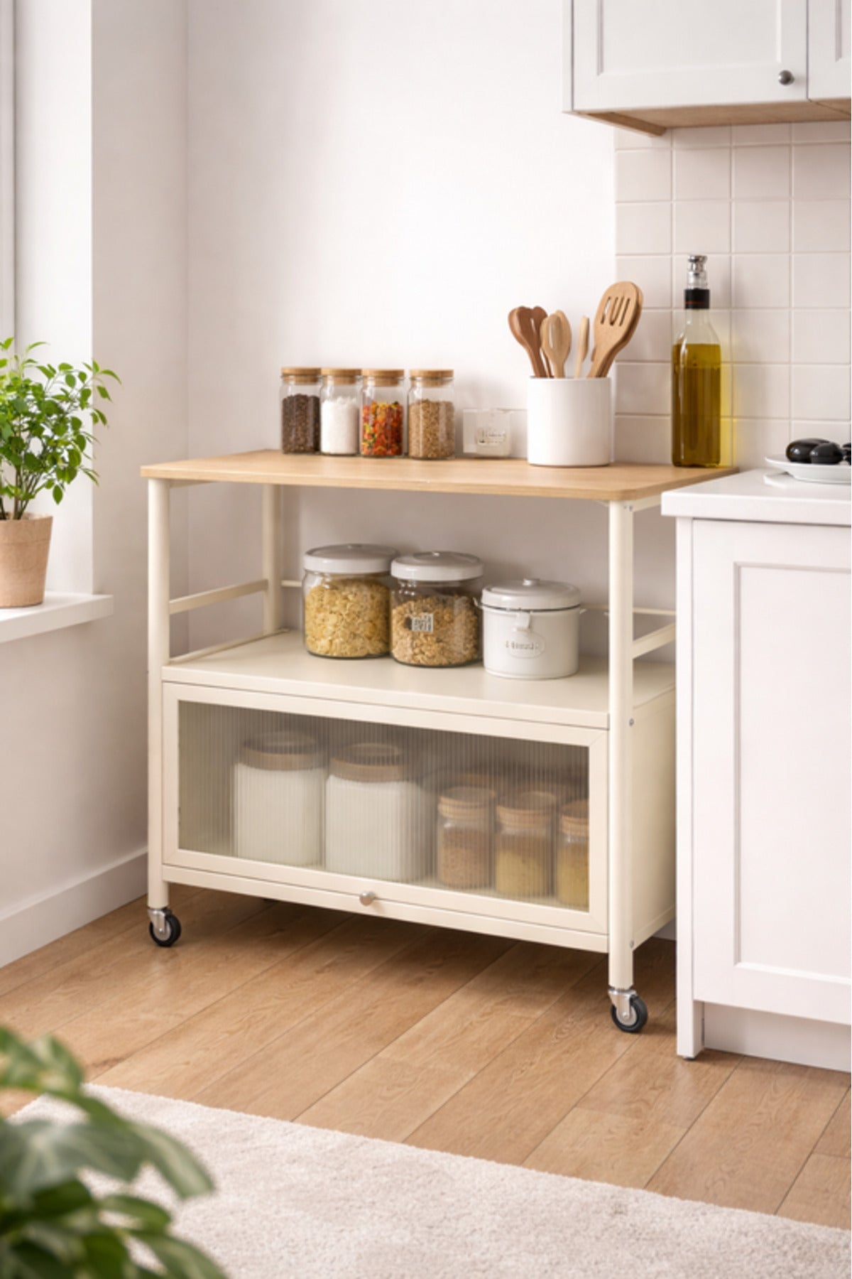 Mobile Storage Cabinet Shelf with Wheels 80_40_80 cm Multi-Purpose Organizer