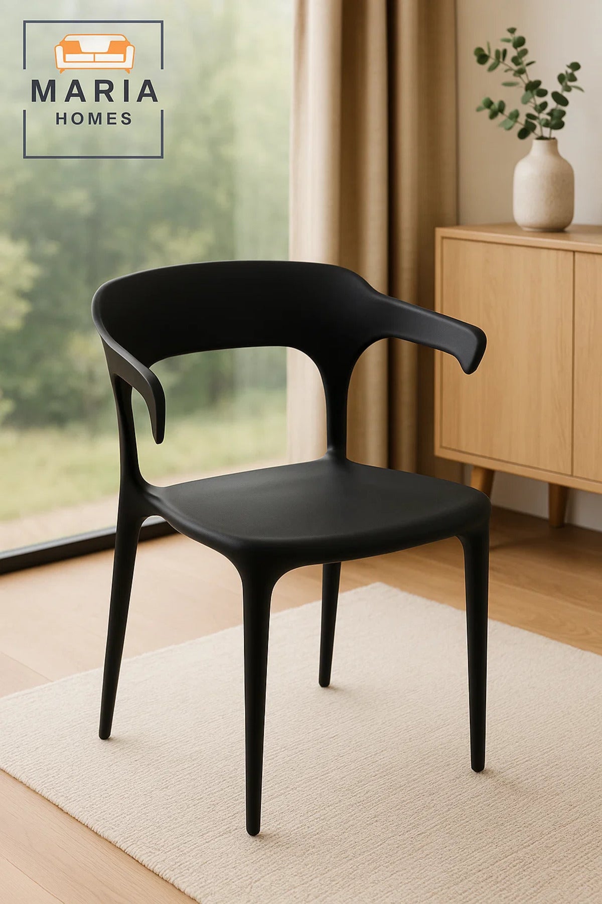 Modern Black Plastic Chair Ð Ergonomic One-Piece Design for Dining, Office, CafŽ & Outdoor Use
