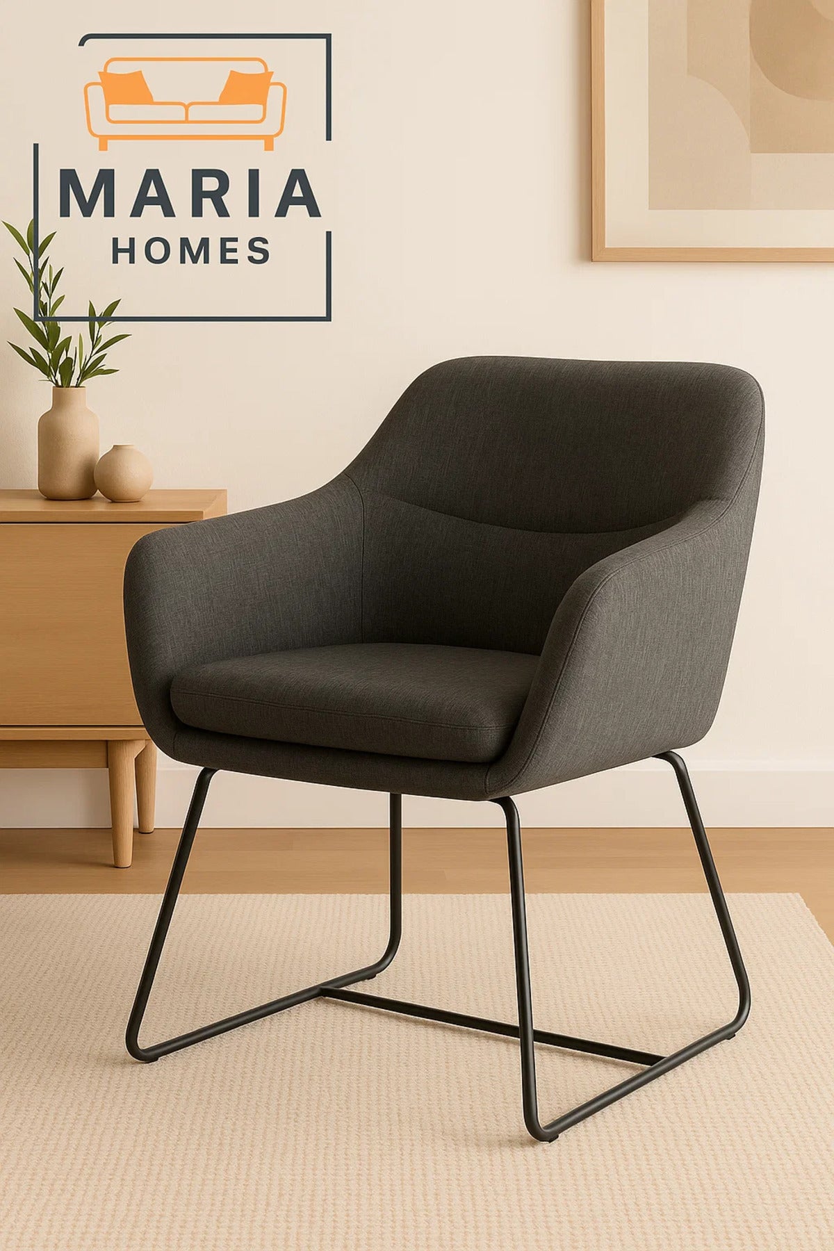 Dark Grey Fabric Lounge Chair Ð Upholstered Armchair with Sled Metal Legs for Home or Office Use