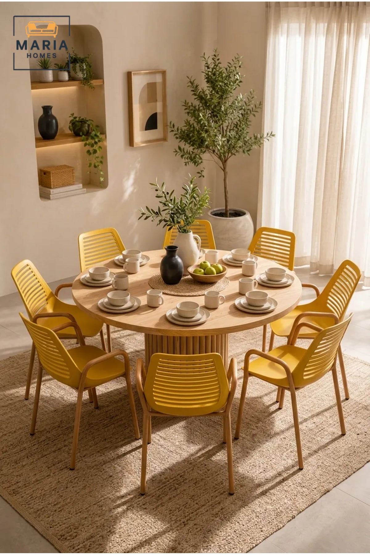 Mustard Yellow Plastic Dining Chair with Wooden Armrests √ê Modern Scandinavian Dining Chair with Natural Wood Legs for Kitchen, Caf≈Ω & Dining Room