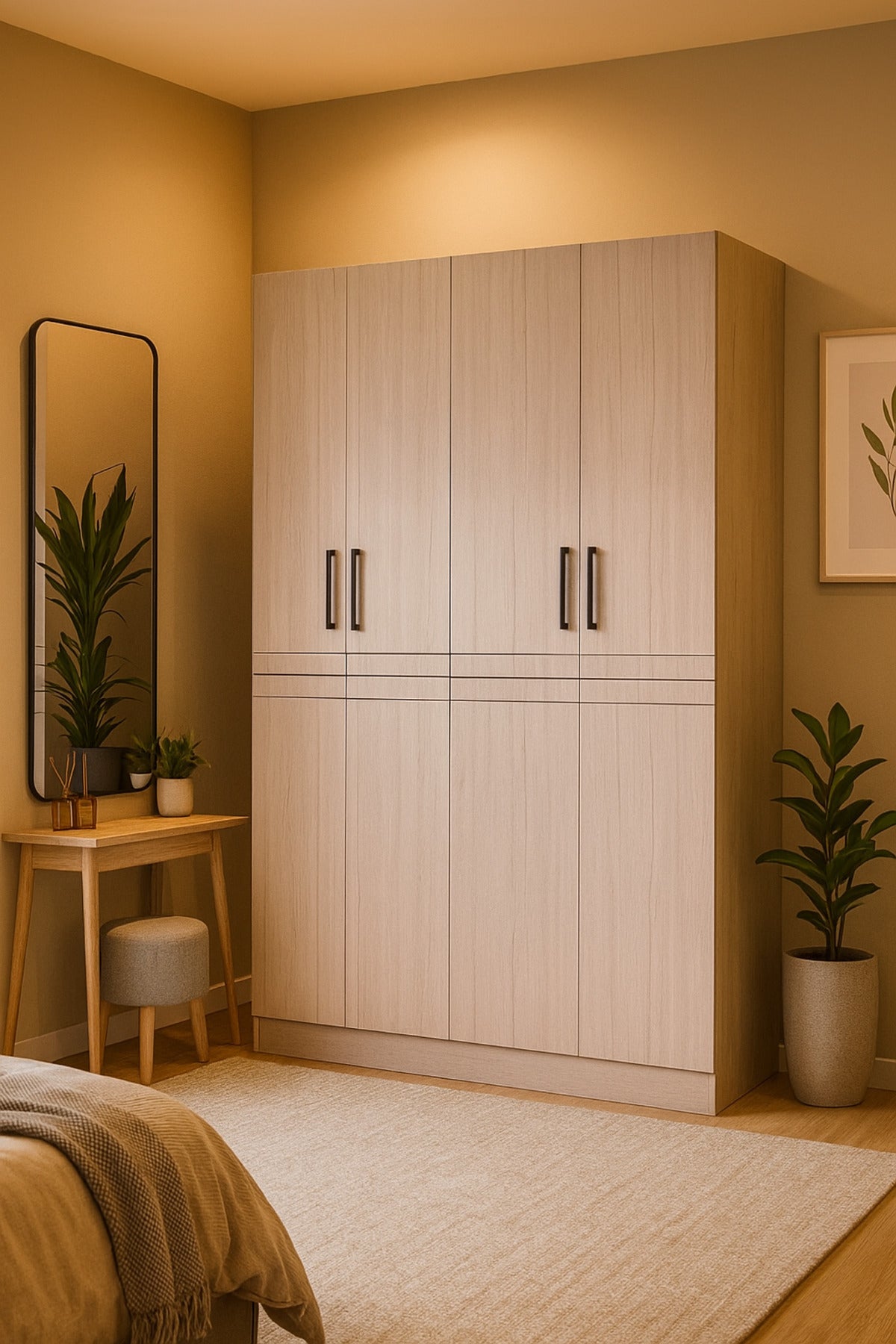 Modern 4-Door Wardrobe with Hanging Rail and Shelves Ð Light Gray 160_54_200 cm
