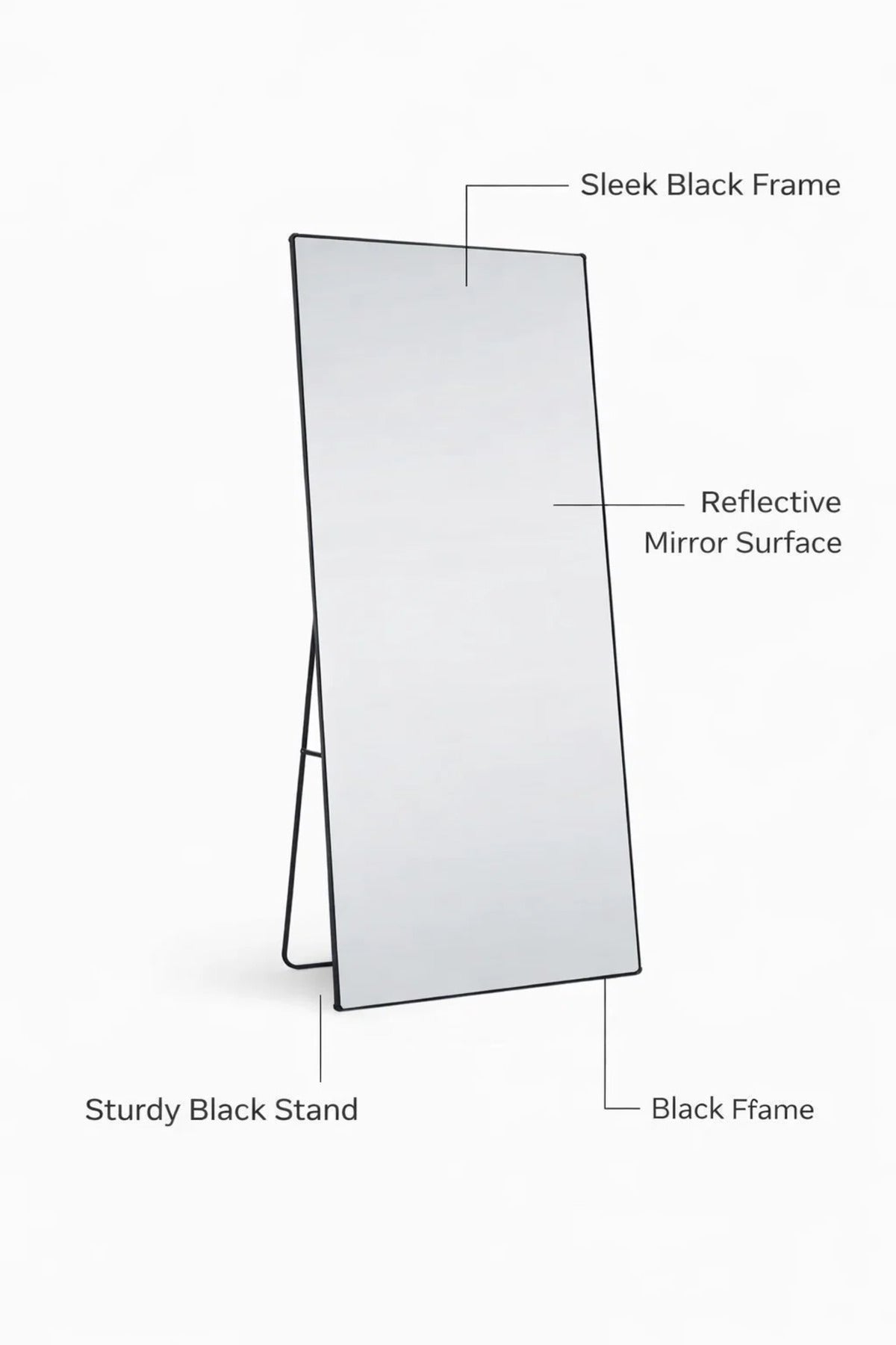 Black Standing Floor Mirror 180x80cm Full Length Bedroom black standing floor