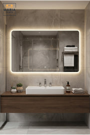 Frameless Rectangular LED Wall Mirror 120 × 60 cm with Touch Sensor, Rounded Corners and Backlit Lighting for Bathroom, Bedroom, Dressing Area and Vanity
