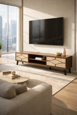 Modern Wooden TV Stand Dark Brown with Beige Stone Pattern 180 x 40 x 43 cm