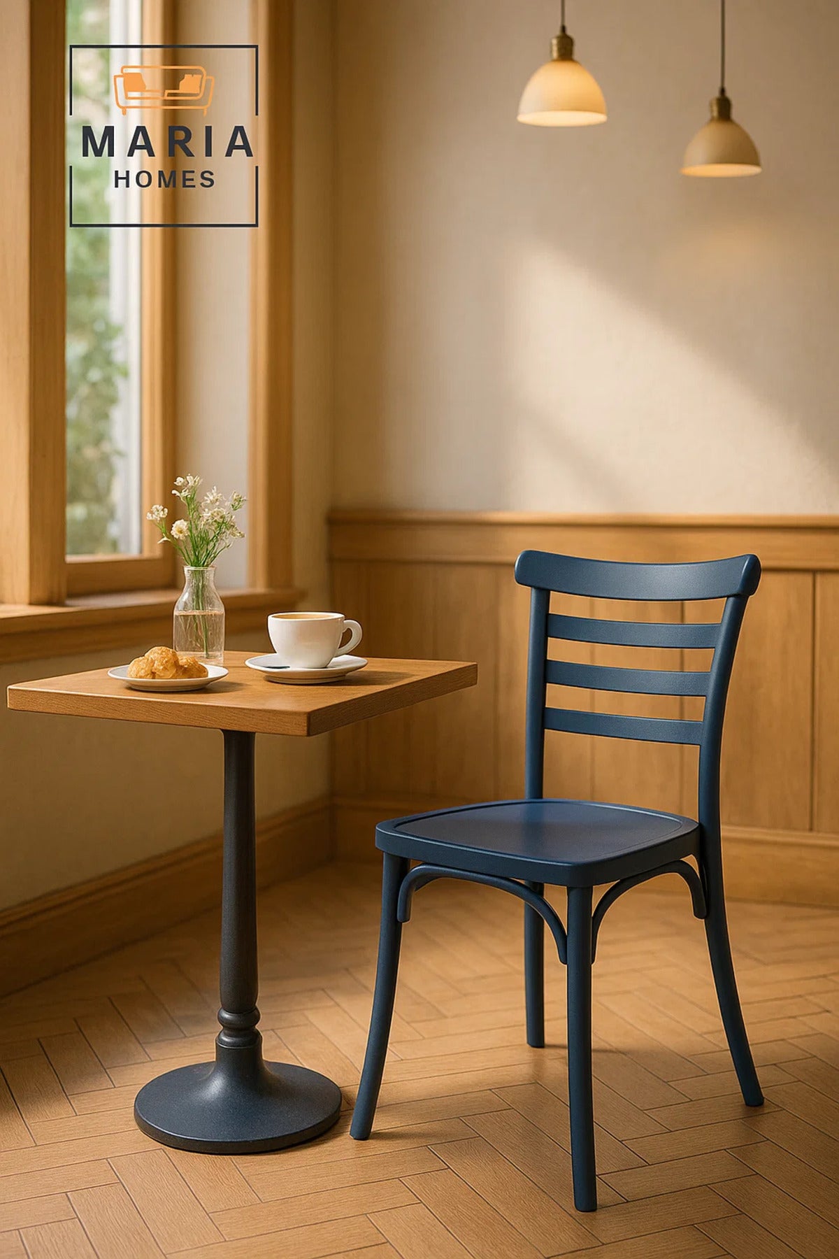 Blue Plastic Ladder Back Chair √ê Modern Stackable Armless Dining Chair for Indoor & Outdoor Use
