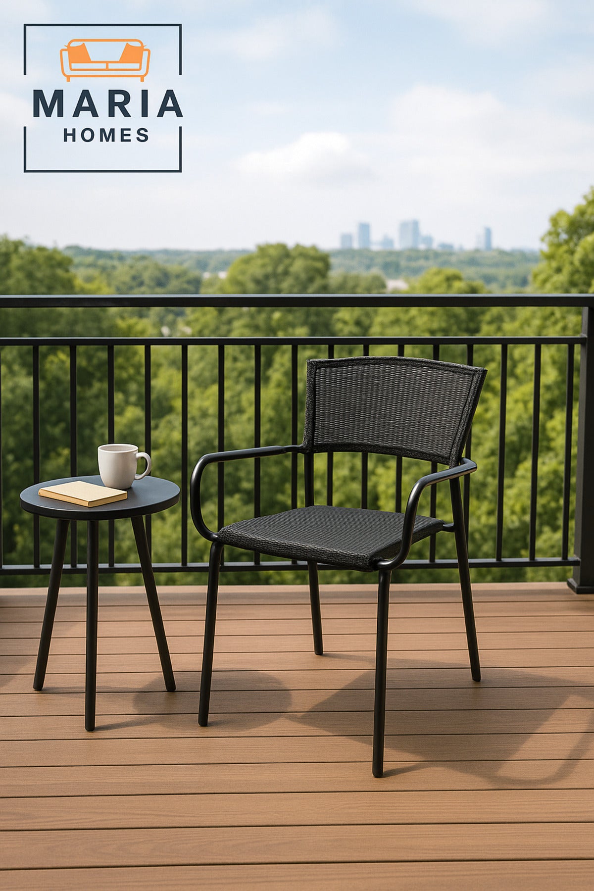 Black Metal Outdoor Chair with Armrests Ð Durable Patio & Garden Dining Seat