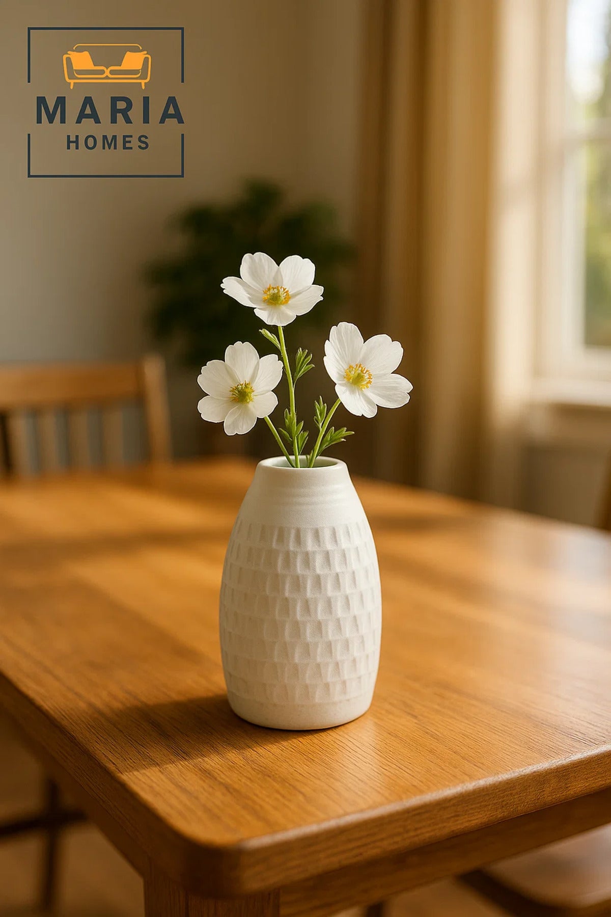 Modern White Decorative Vase Ð Textured Ceramic Table Vase for Home & Office Decor