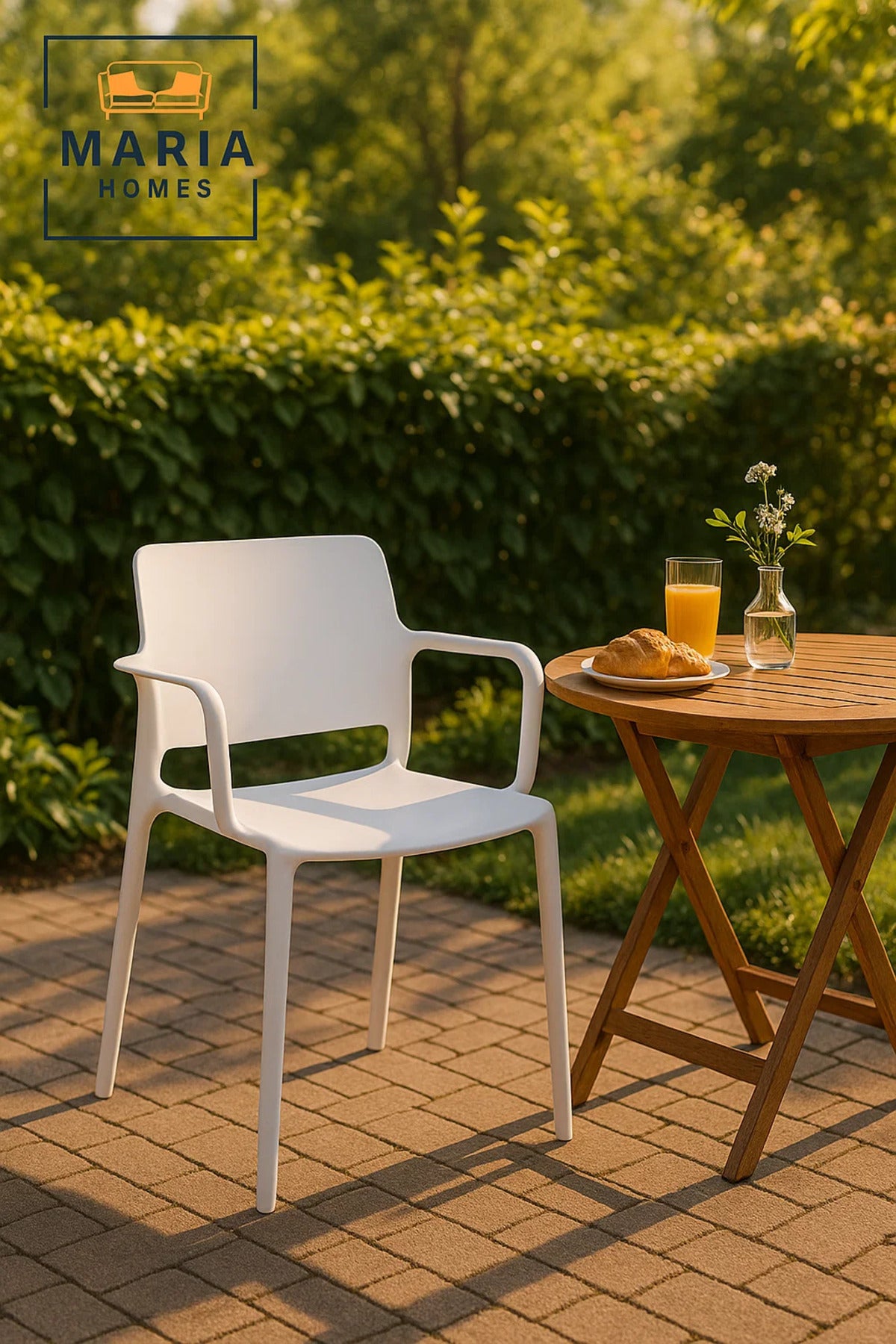 White Plastic Armchair Ð Modern Stackable Outdoor & Indoor Chair with Open Lower Back