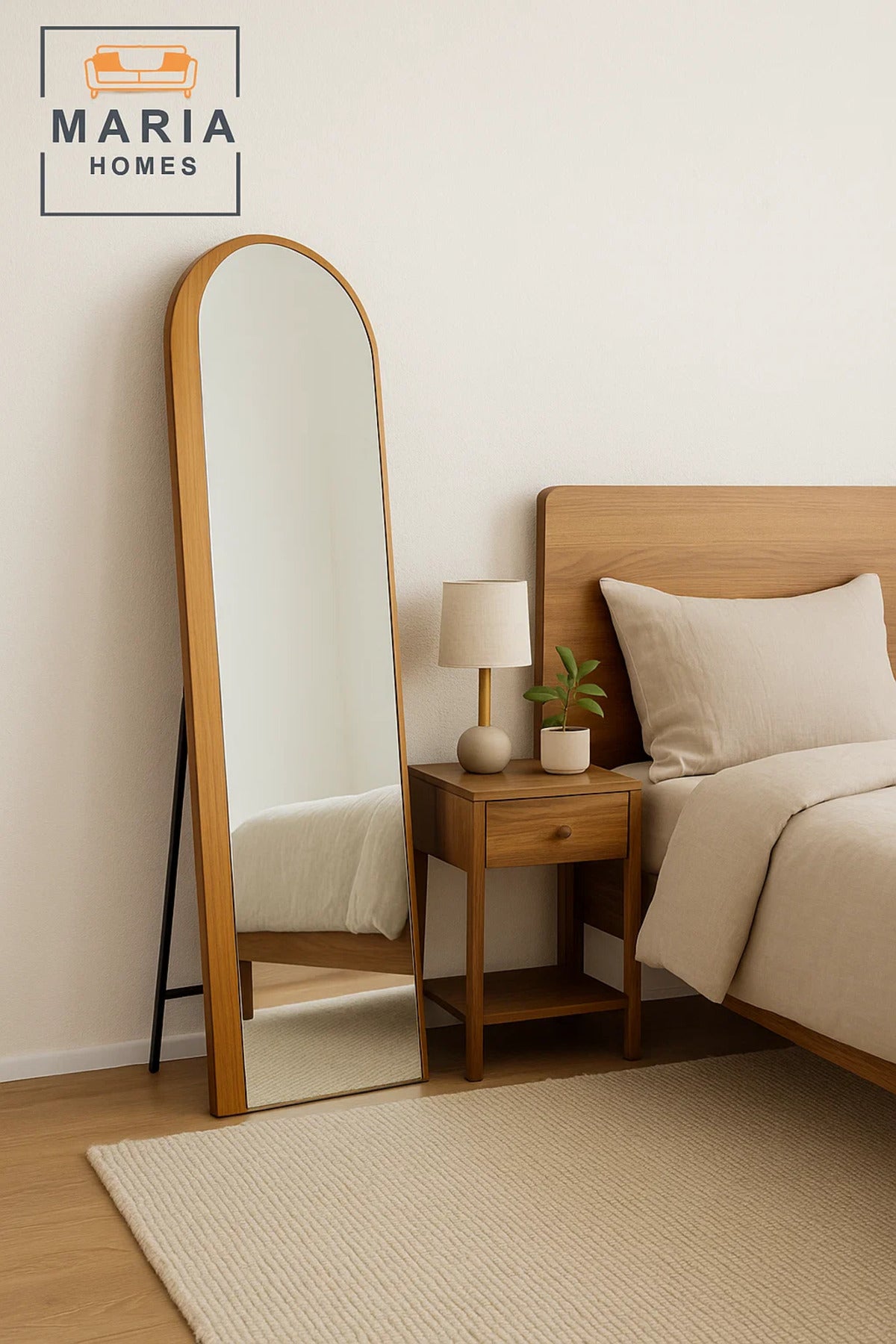 Modern Arched Standing Mirror in Walnut Finish Ð 160x60 cm Full-Length Dressing Mirror