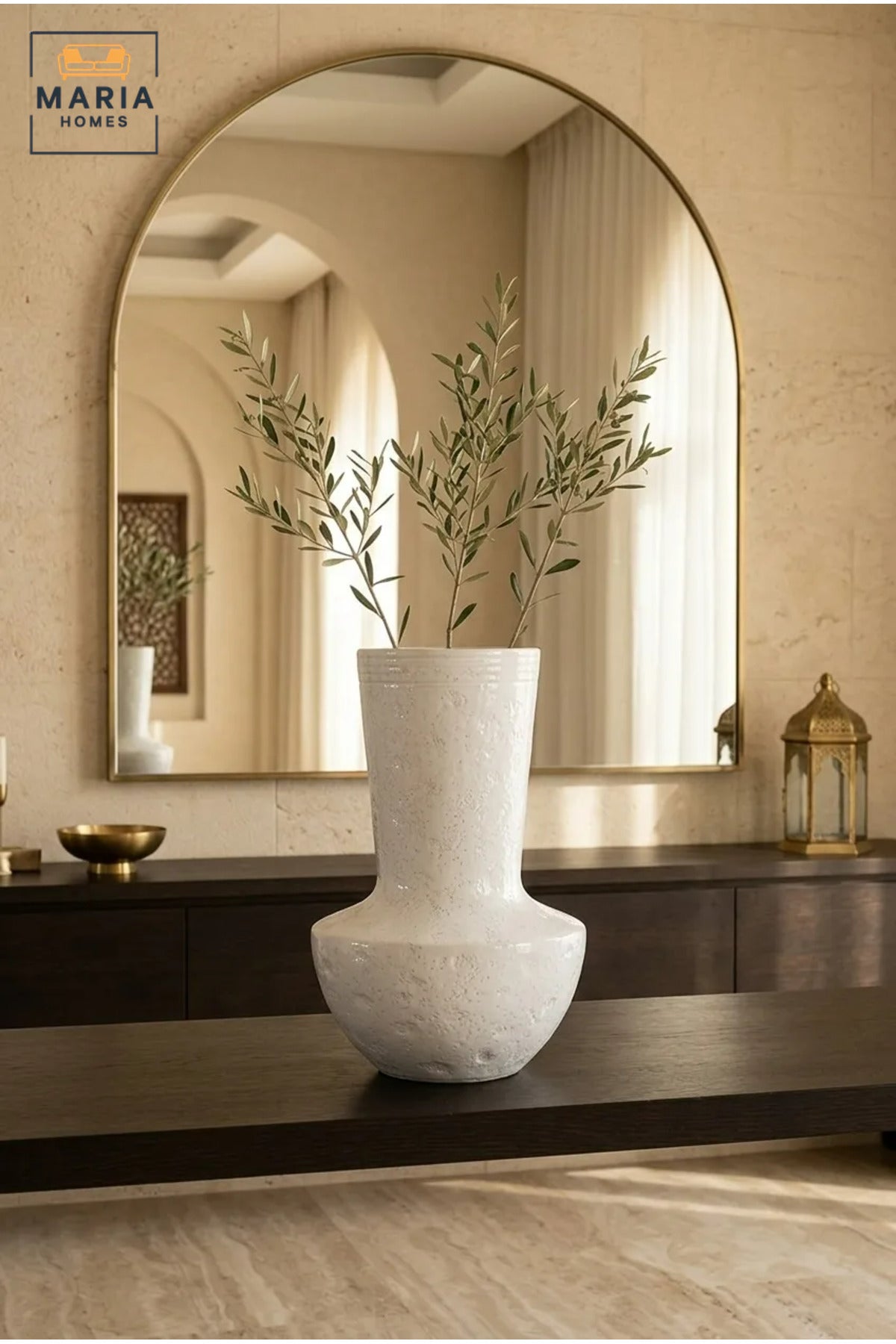 White Textured Decorative Vase, Modern Ceramic Flower Holder with Tall Flared Neck and Rounded Base for Living Room, Bedroom, Shelf and Table Décor