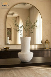 White Textured Decorative Vase, Modern Ceramic Flower Holder with Tall Flared Neck and Rounded Base for Living Room, Bedroom, Shelf and Table Décor