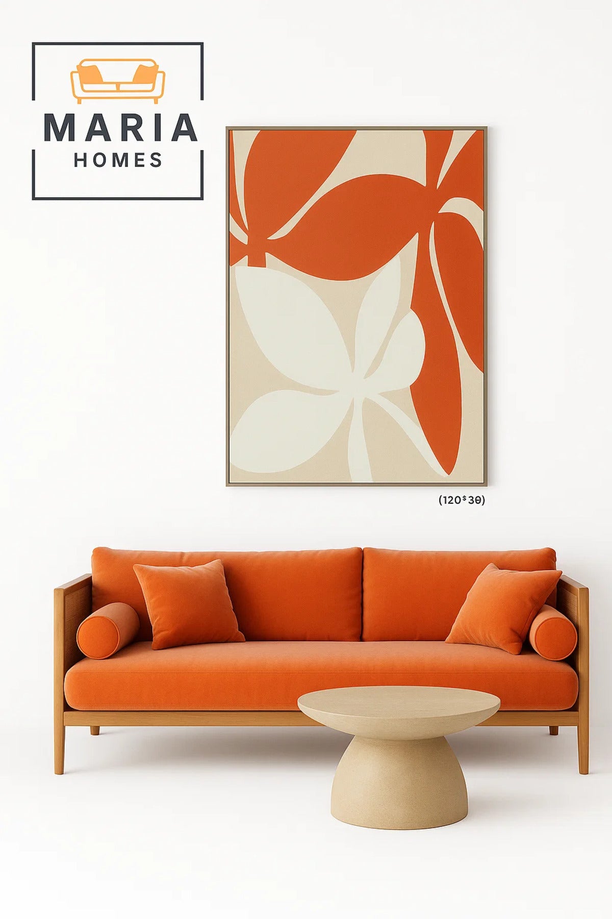 Bold Abstract Leaf Wall Art in Red and White Tones-size 80*120 CM