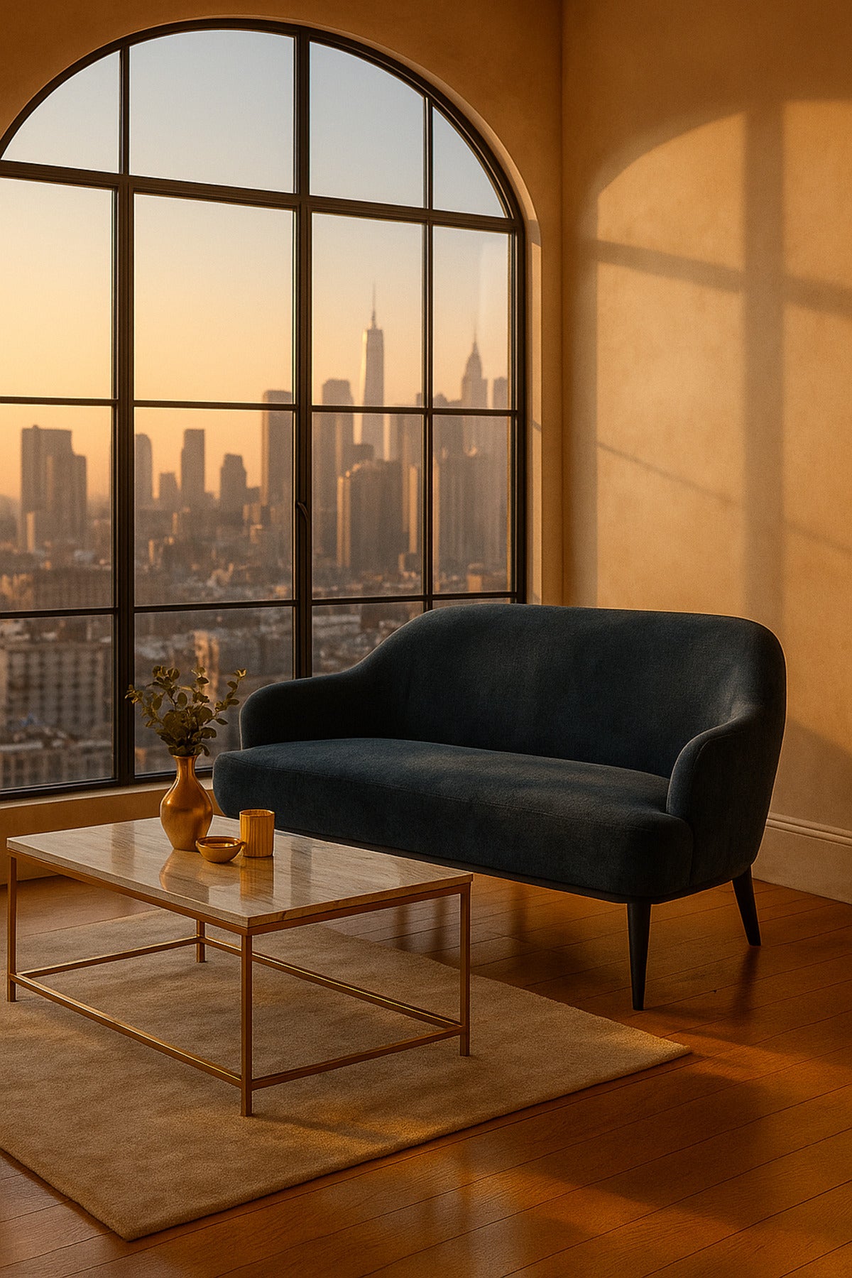 Modern Blue Two-Seater Sofa Ð Elegant Fabric Couch with Minimalist Design & Tapered Legs