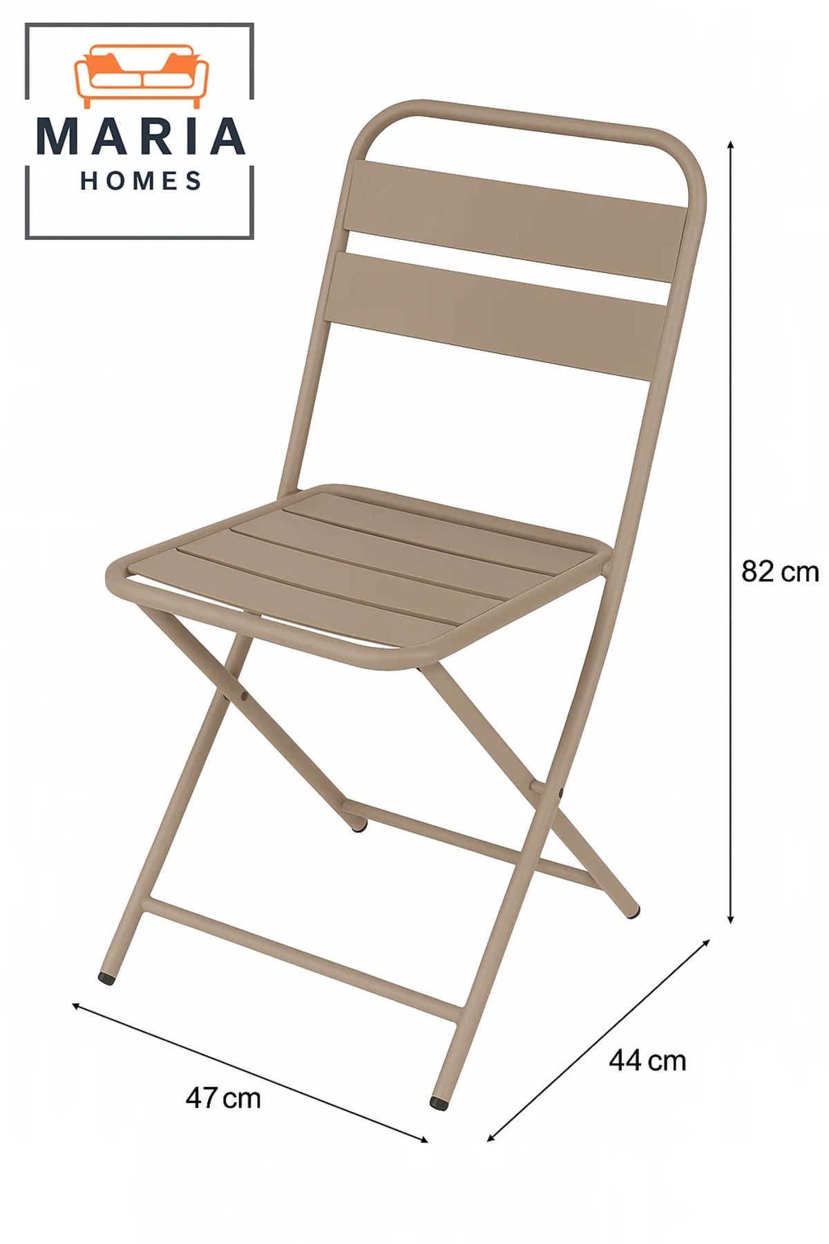 Beige Folding Metal Chair with Slatted Design Ð Space-Saving & Durable for Indoor/Outdoor Use