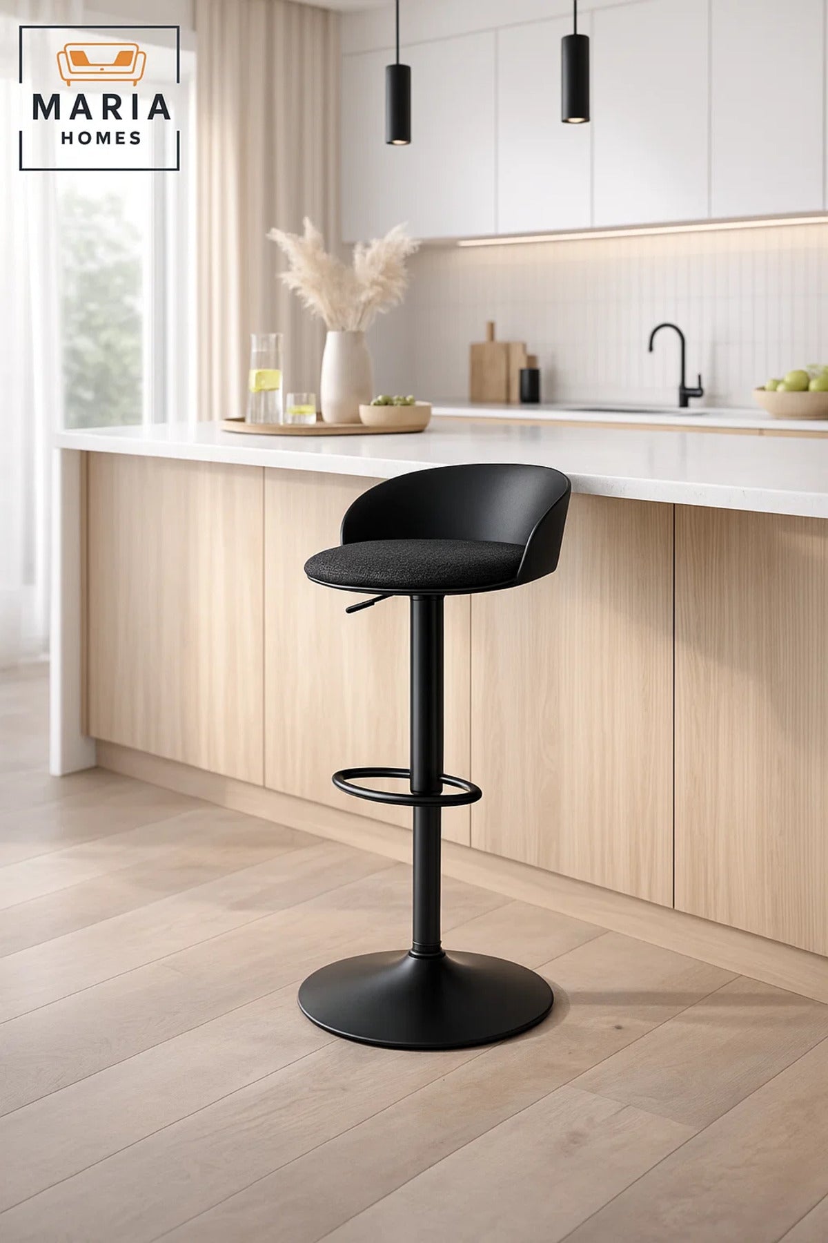 Modern Adjustable Bar Stool Black High Chair with Footrest