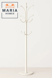 Classic White Coat Rack with Ball-End Hooks and Round Base