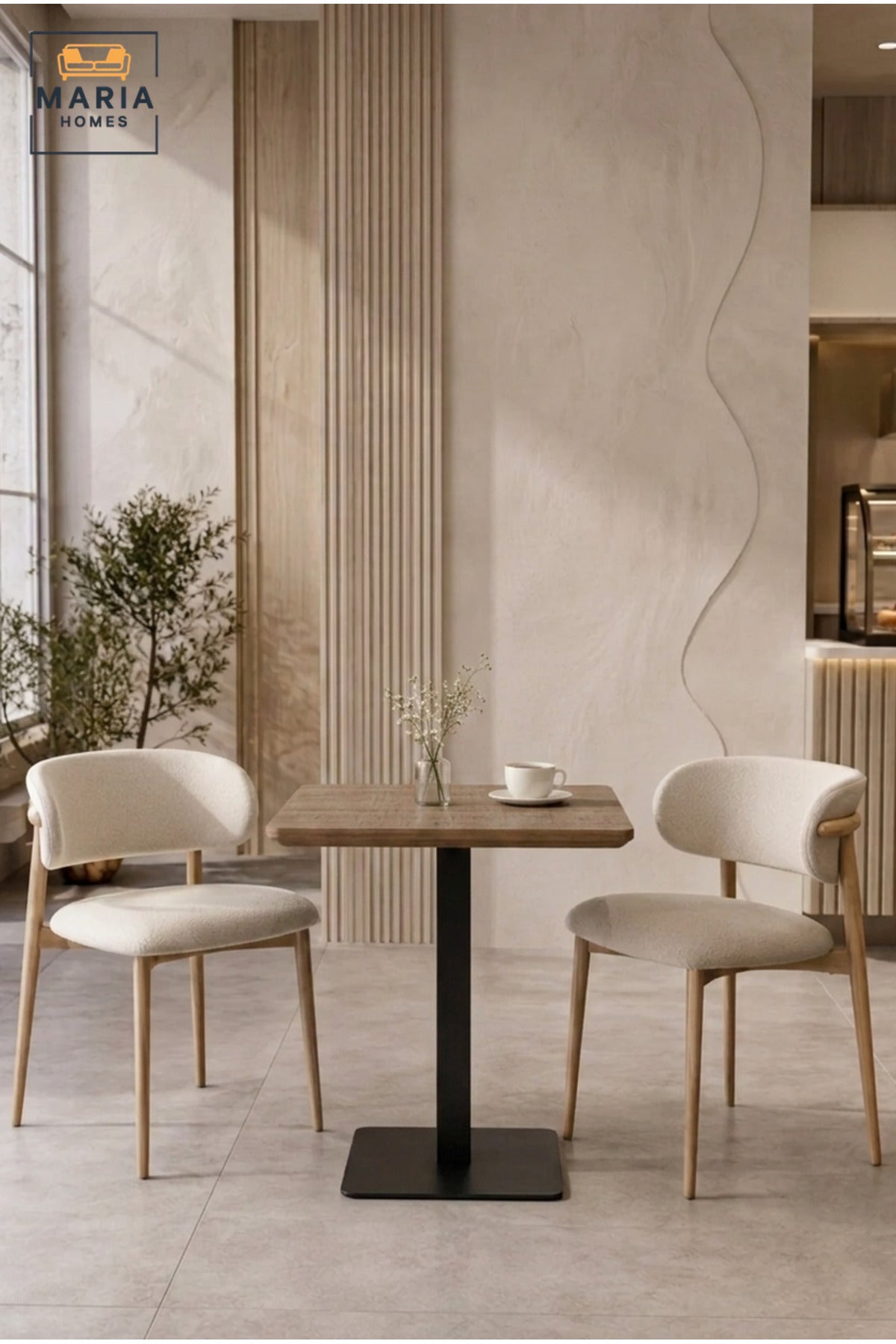Modern Square Café Table with Wood-Effect Top and Black Pedestal Base for Coffee Shop, Restaurant, Bistro, Hotel and Indoor Dining Area
