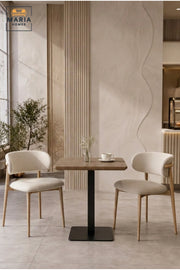 Modern Square Café Table with Wood-Effect Top and Black Pedestal Base for Coffee Shop, Restaurant, Bistro, Hotel and Indoor Dining Area