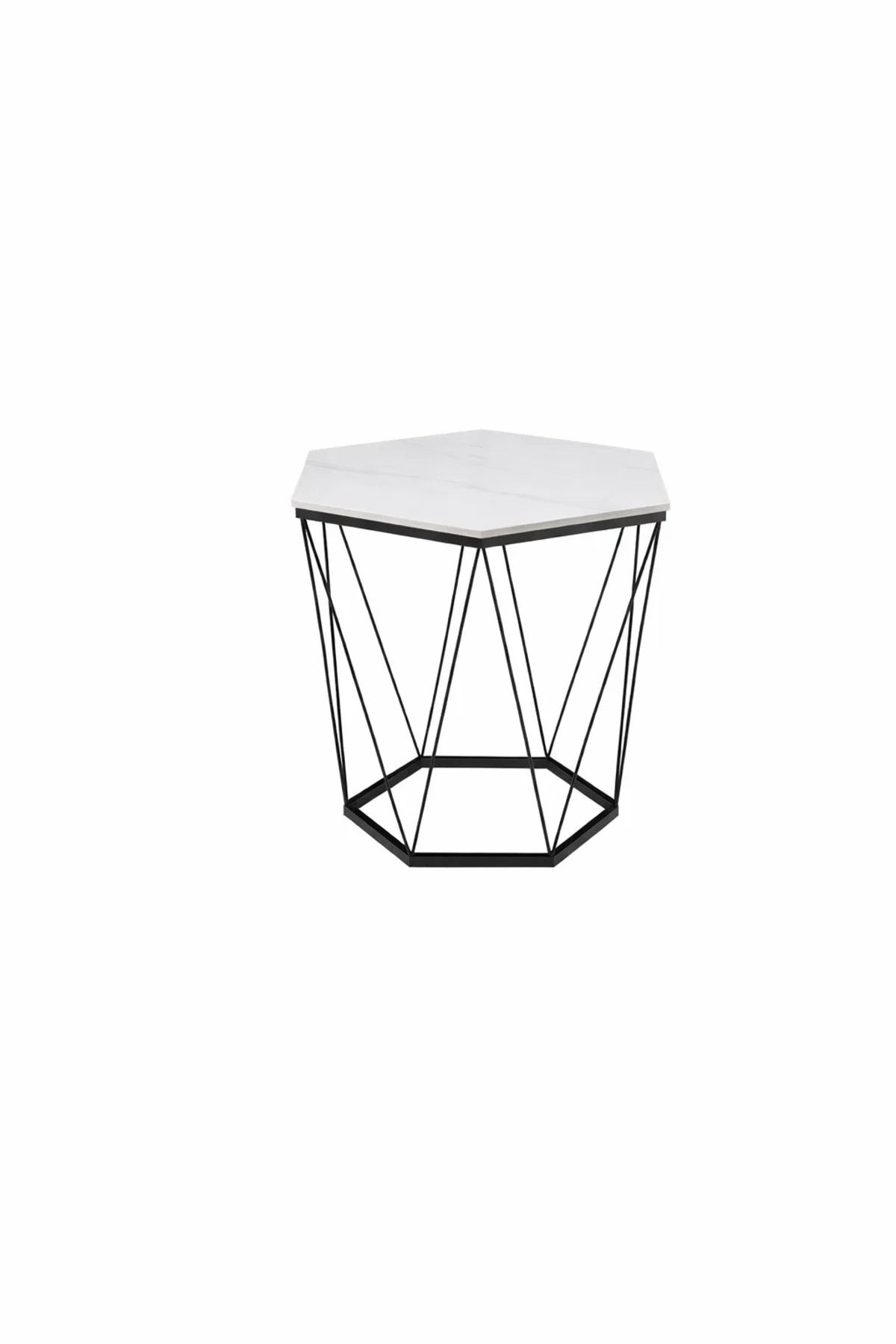 Stylish Hexagon Coffee Table White Ceramic Top Black Metal Geometric Frame Living Room Decor 60cm