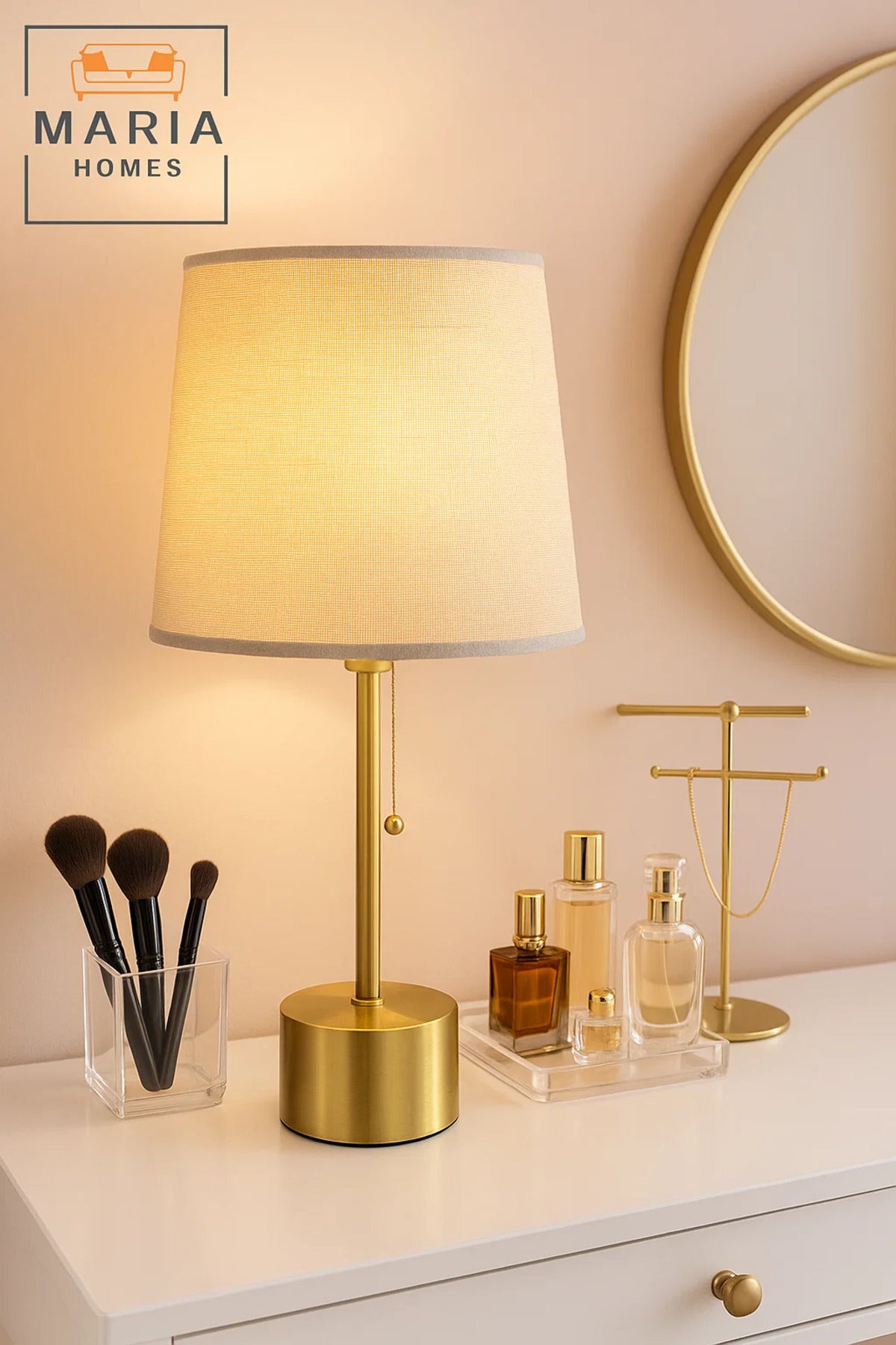 Brushed Gold Table Lamp with Fabric Shade