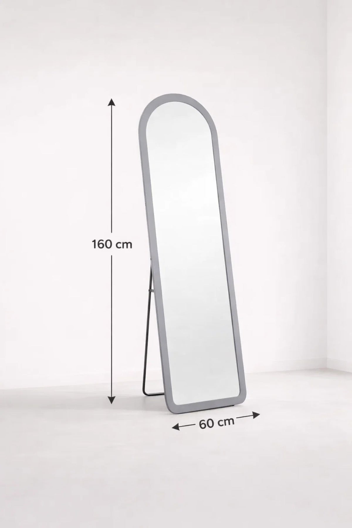 Premium Grey Arched Stand Mirror Full Body Reflection for Modern Home Interiors Size 160x60cm