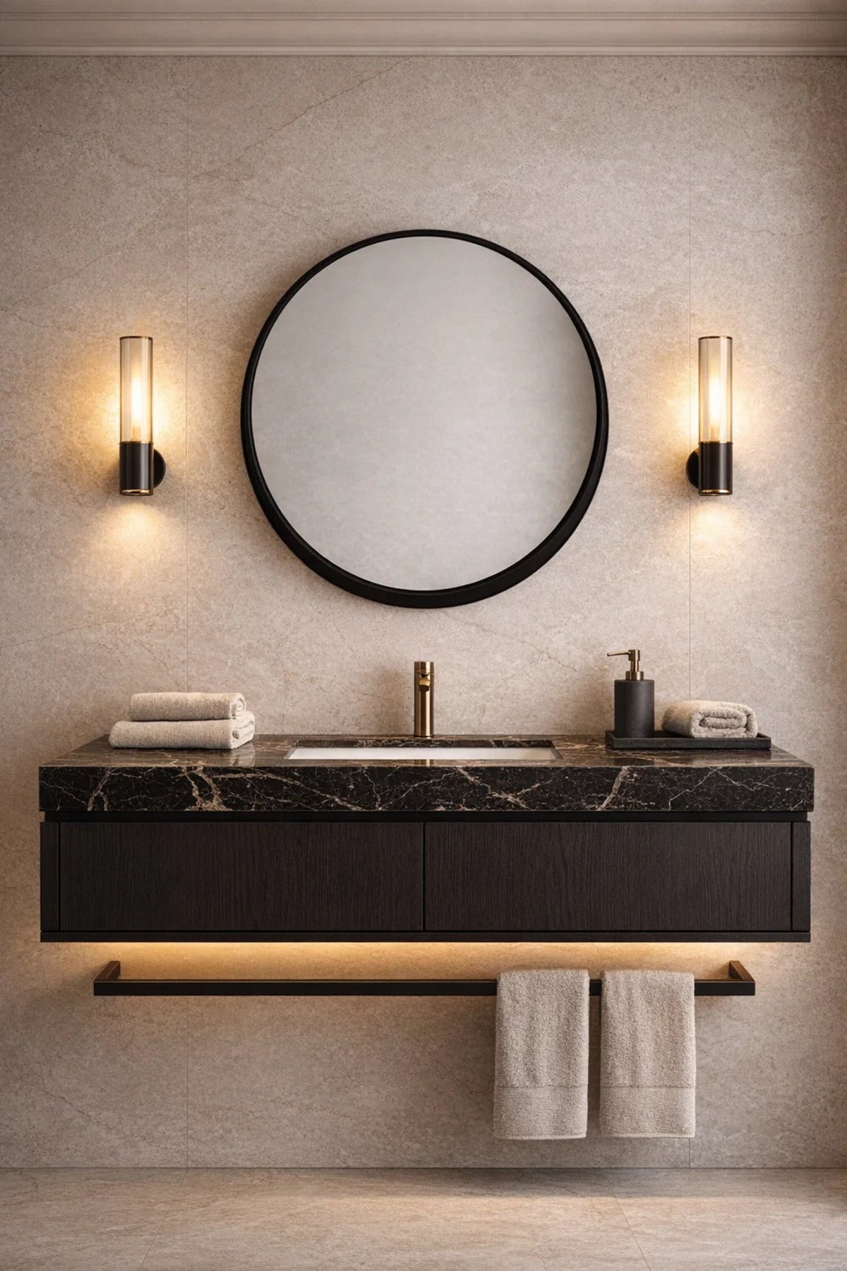 Luxury Black Circle Wall Mirror 80x80cm Wooden Frame Modern Decor for Living Room Hallway Bedroom