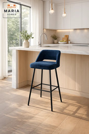 Modern Upholstered Bar Chair Blue High Stool with Metal Legs