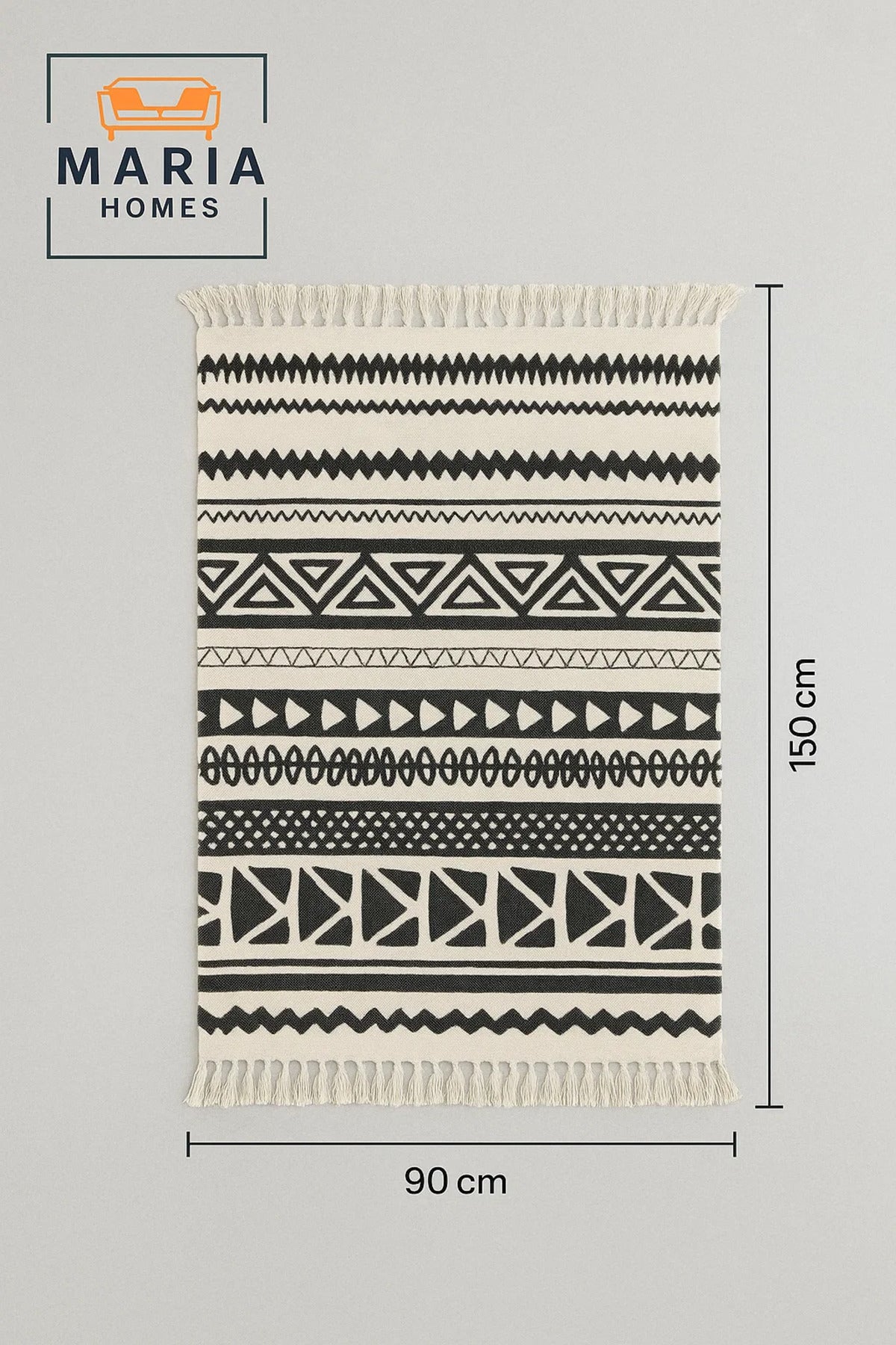 Black and Cream Tribal Pattern Cotton Runner Rug with Fringe Ðsize 90*150 cm