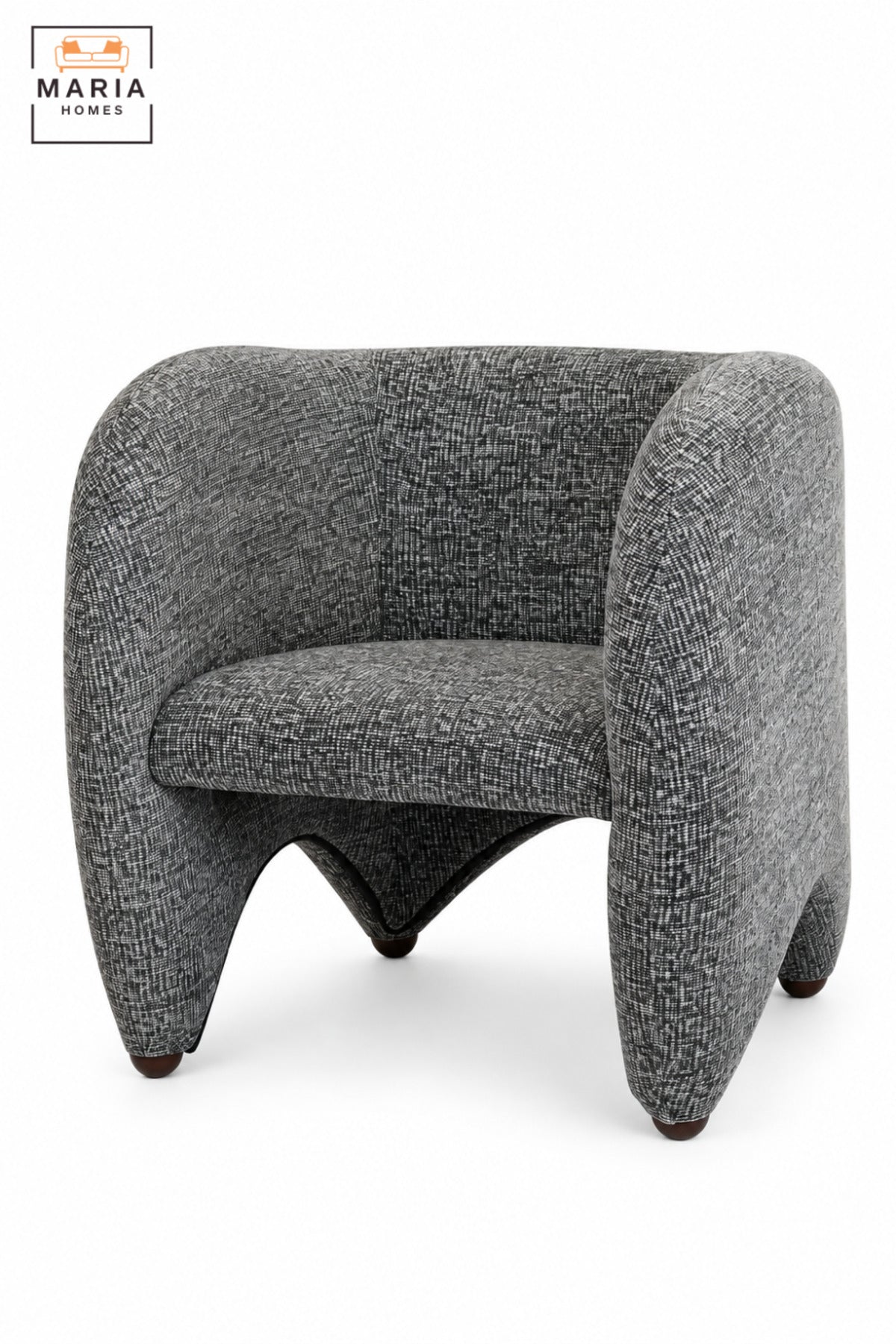 Modern Grey Upholstered Accent Chair with Curved Backrest, Padded Seat and Sculptural Design for Living Room, Bedroom, Lounge & Reception
