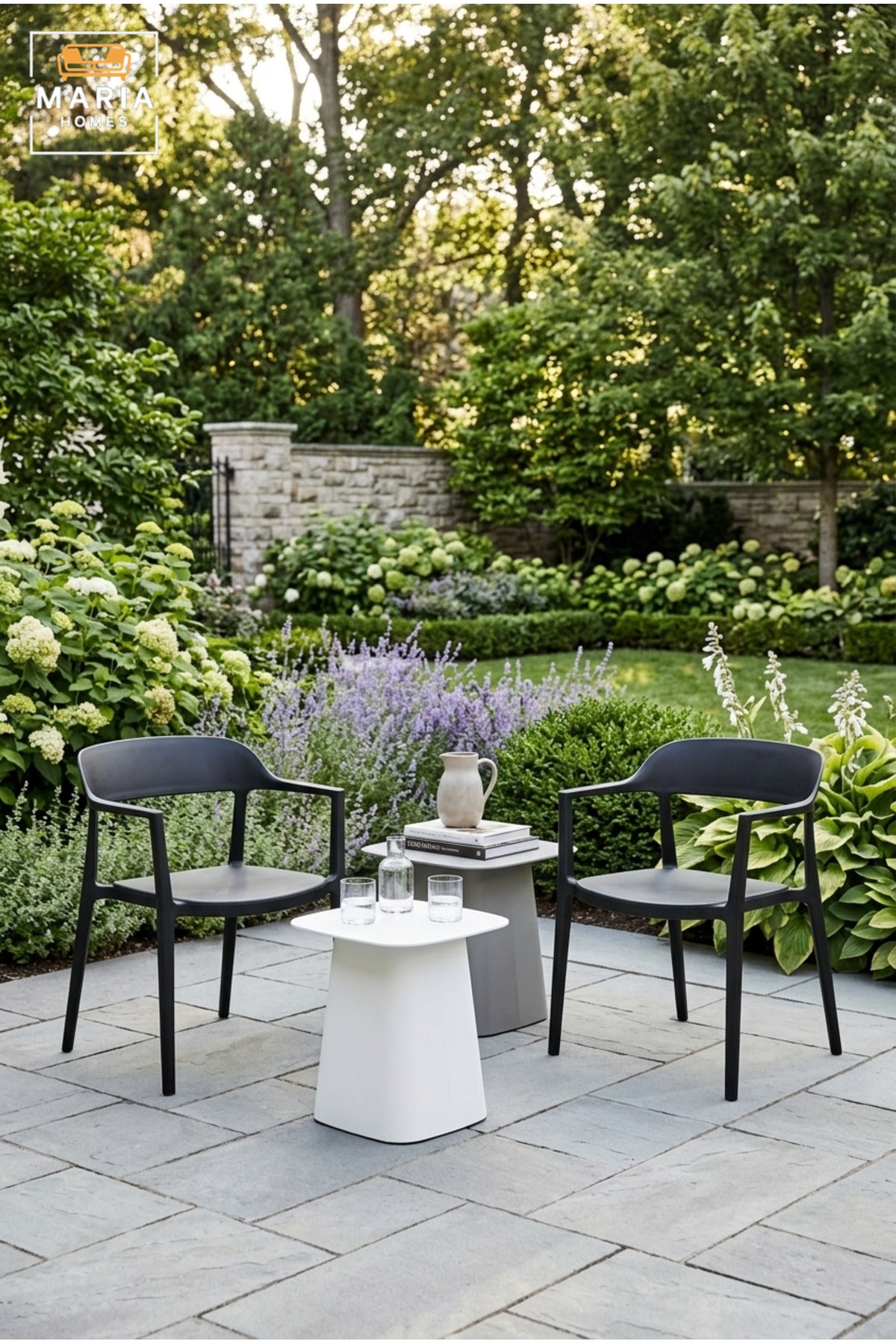 Modern Black Outdoor Armchair – Stackable Patio Chair for Garden, Balcony, Café & Outdoor Dining