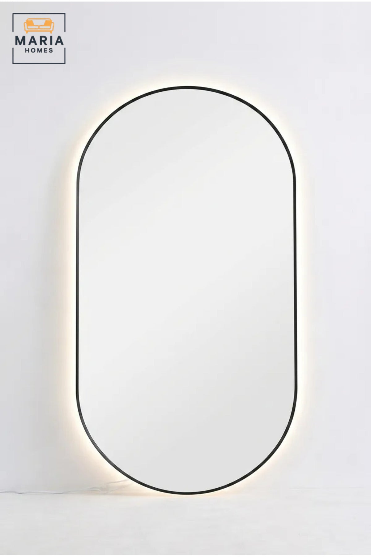 Large Capsule-Shaped LED Wall Mirror with Touch Sensor, Backlit Framed Full-Length Mirror for Bedroom, Dressing Room, Vanity and Hallway