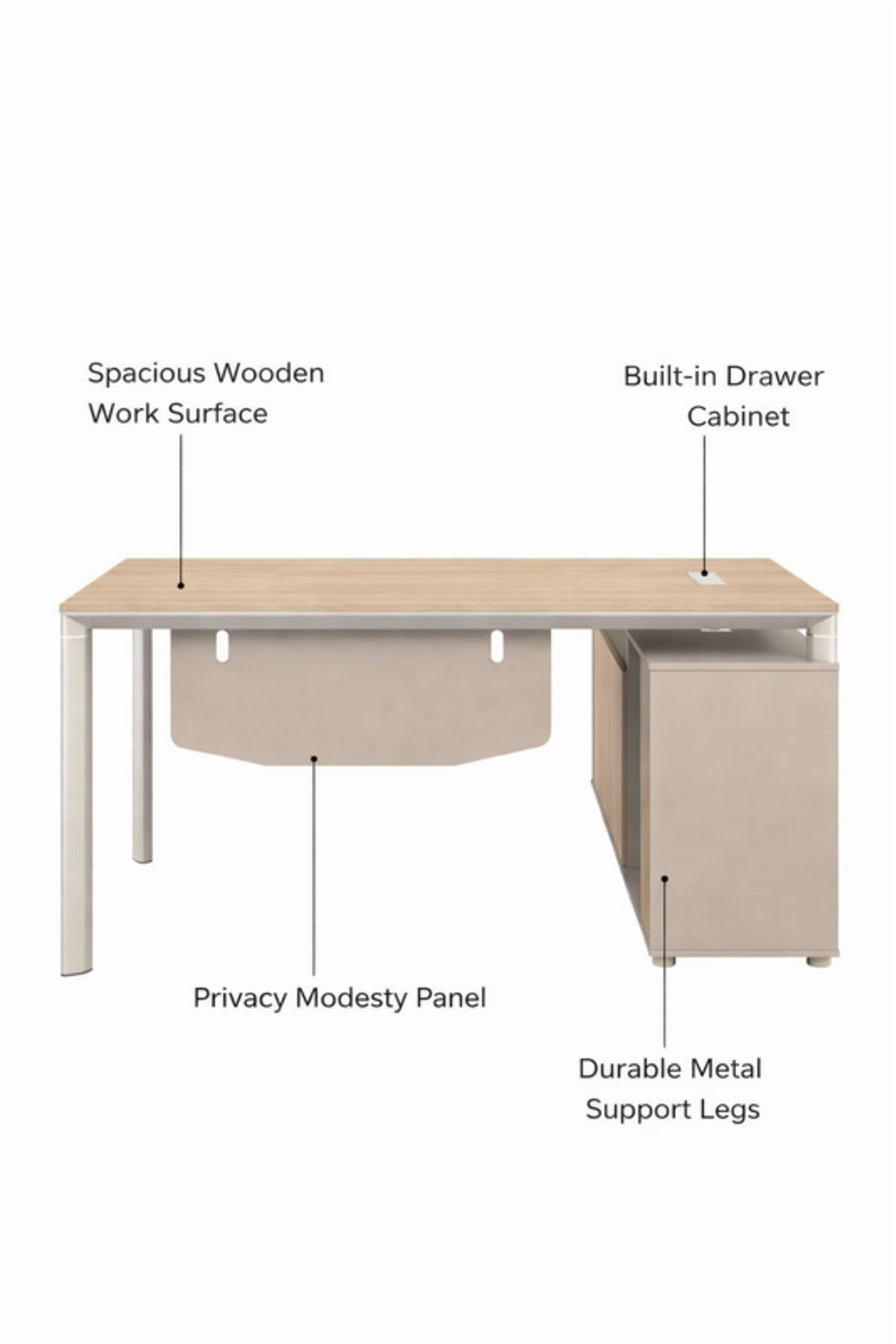 Modern Walnut Office Desk with Side Storage Cabinet 180 _ 80 _ 75 cm