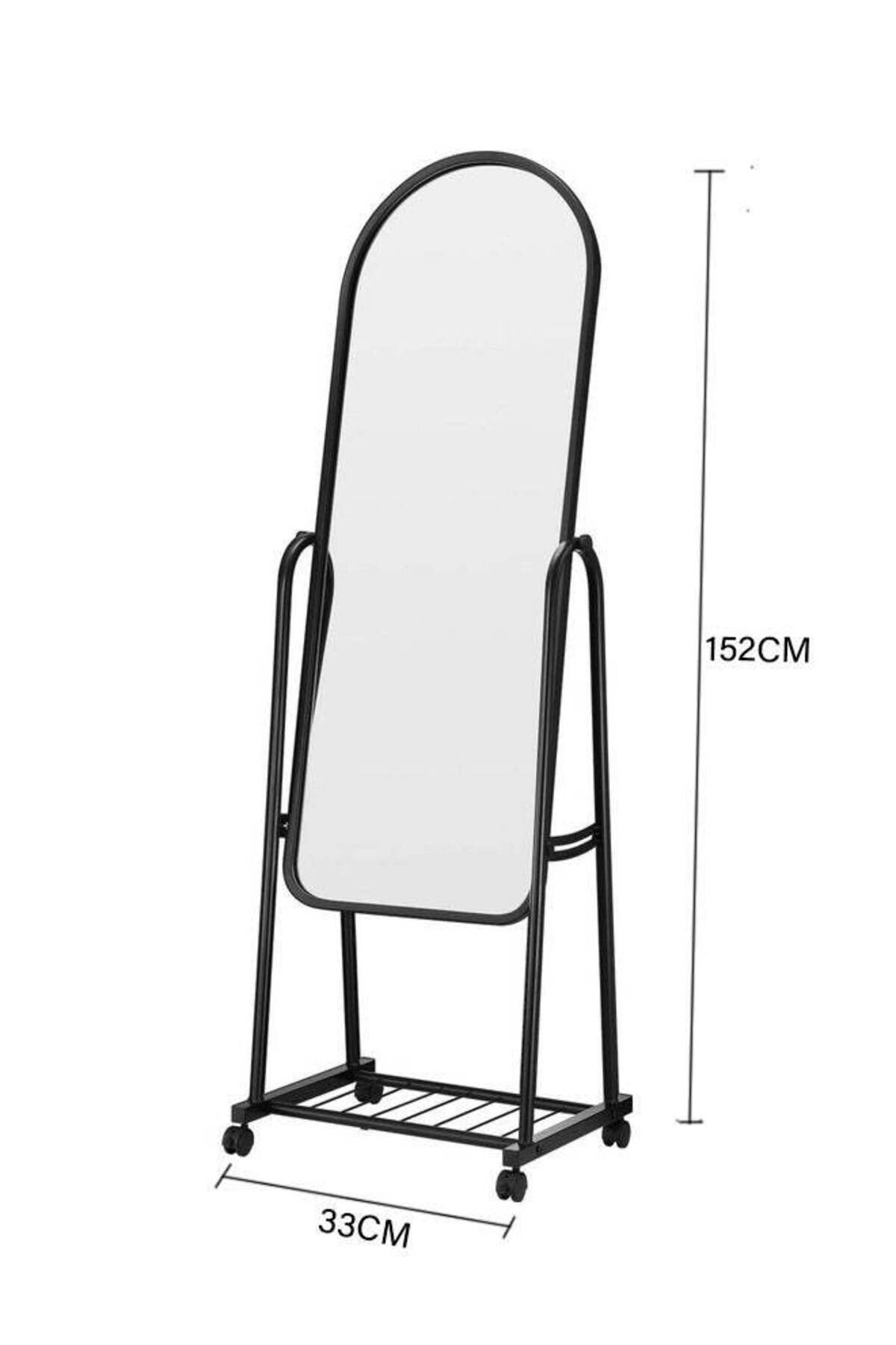 Full-Length White Mirror with Wheels and Storage Rack Standing Dressing Mirror for Bedroom