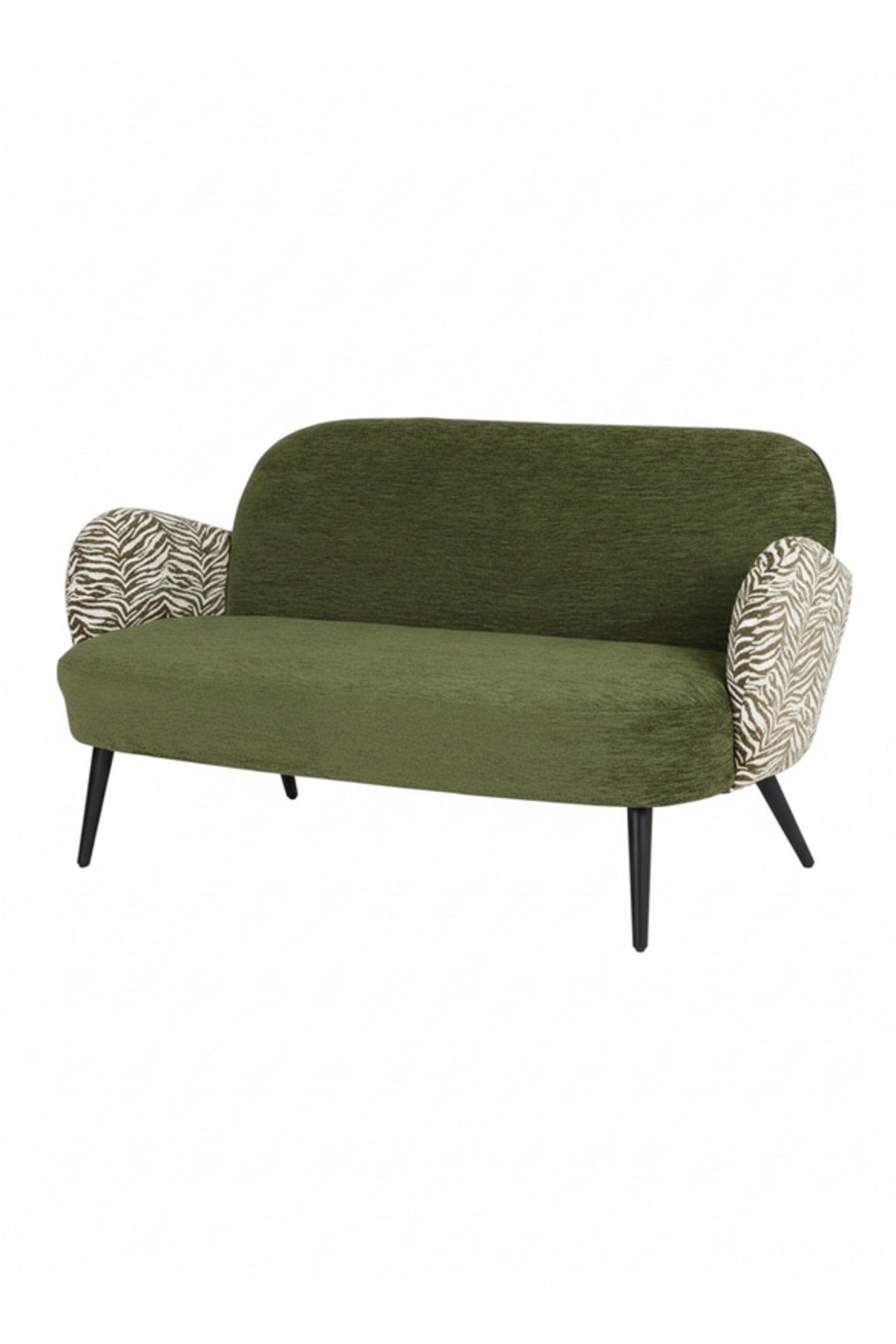 Modern Green Two Seat Sofa with Patterned Armrests Upholstered Living Room Couch modern